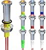 10 PCS 6MM14‘’ 12V LED Indicator Light Mini Copper Metal Waterproof IP67 Pilot Signal Lamp Red Green Yellow Blue White[Brass Nickel Plated] RedGreenYellowBlueWhite 10 Pcs