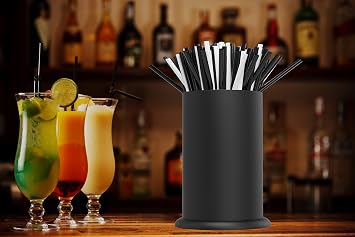 MyLifeUNIT Straw Holder Dispenser, Stainless Steel Kitchen Utensil Organizer 6.7 x 4.9, Black