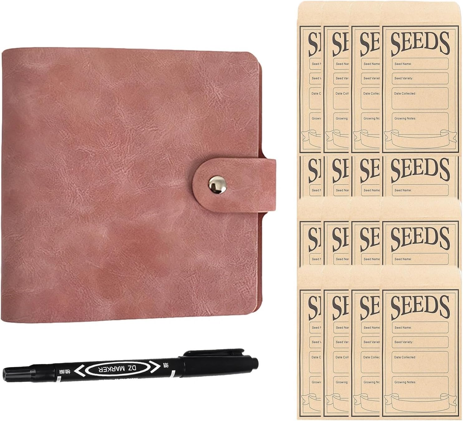 Seed Envelopes, Seeds Packets, 100 PCS Seeds Storage for Seed Saving and Organization with Oil-Based Dual-Tip Pen, Grid-Style Collection Book Included
