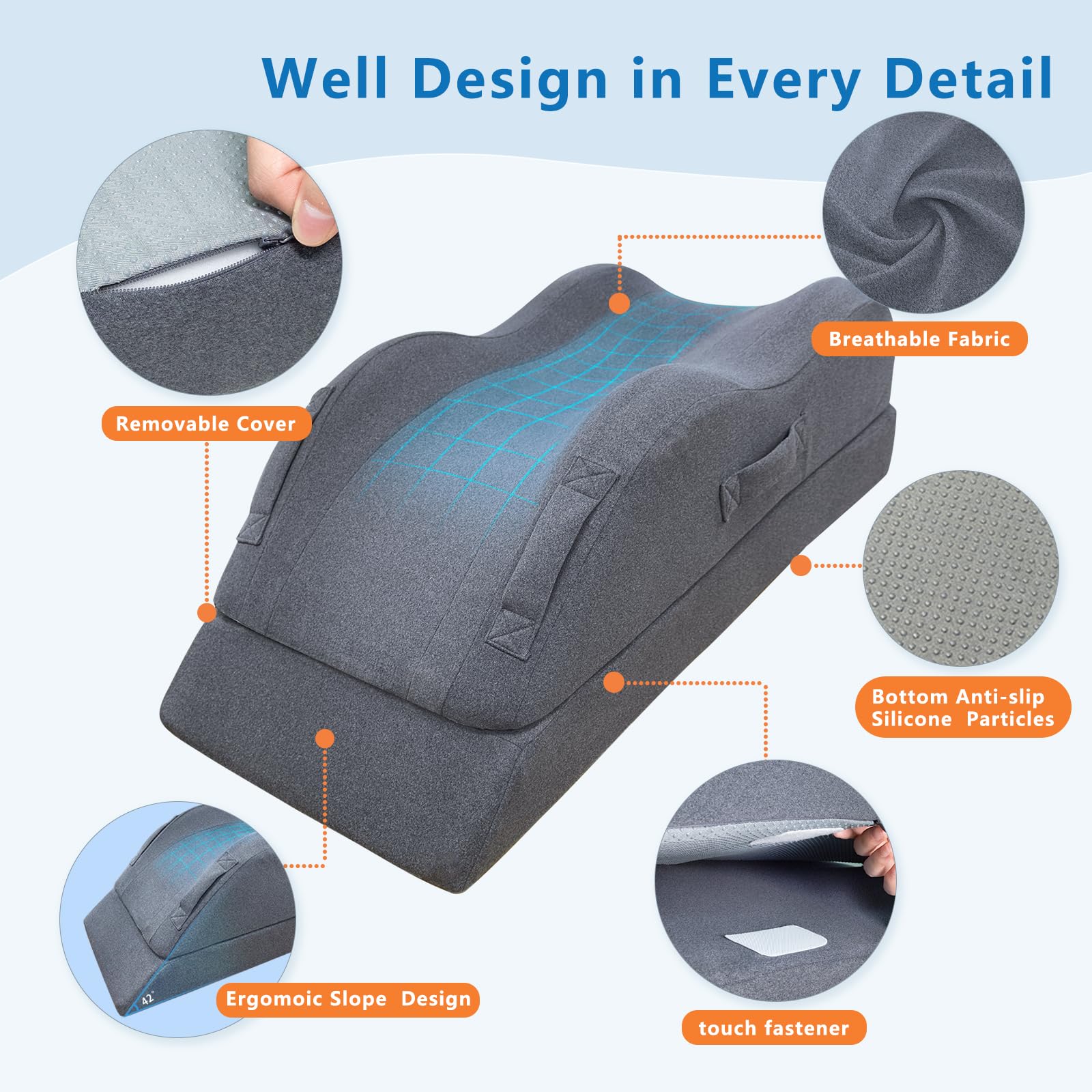 Almohadas de elevación de piernas, almohada de cuña para después de la cirugía, soporte de pierna de espuma viscoelástica ajustable, cuidado cómodo para dolor de espalda, rodilla, cadera