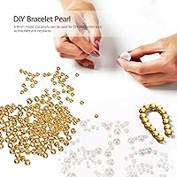 Vista 3 de Cuentas de latón chapadas en oro, cuentas de perlas para manualidades, perlas redondas blancas, cuentas espaciadoras sueltas, cuentas de metal