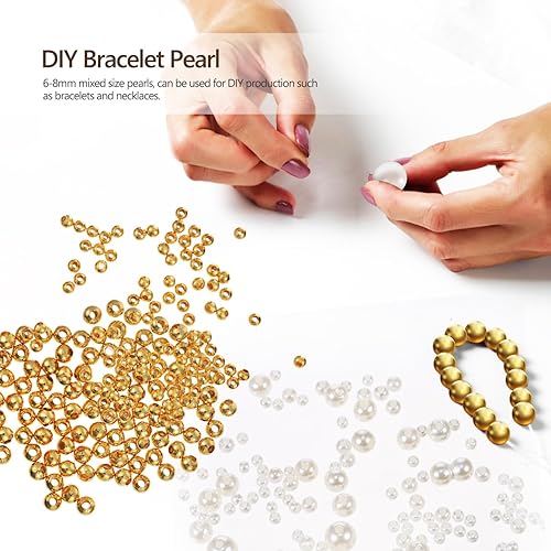Miniatura 3 de Cuentas de latón chapadas en oro, cuentas de perlas para manualidades, perlas redondas blancas, cuentas espaciadoras sueltas, cuentas de metal