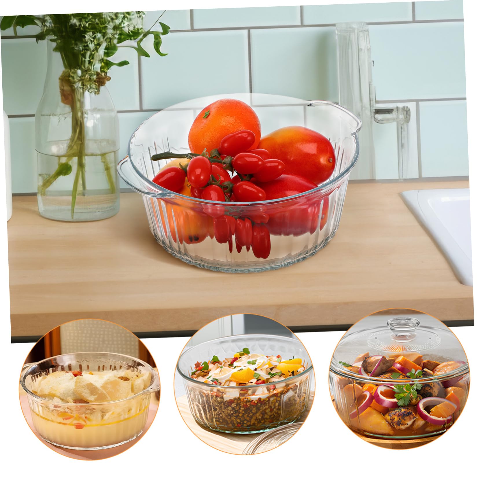 Genérico Cazuela De Vidrio Redonda Cazuela Redonda Cubierta Platos Para Hornear Para Horno Plato Para Hornear Cazuelas Para Horno Con Tapa Transparent Vidrio De Alto Borosilicato