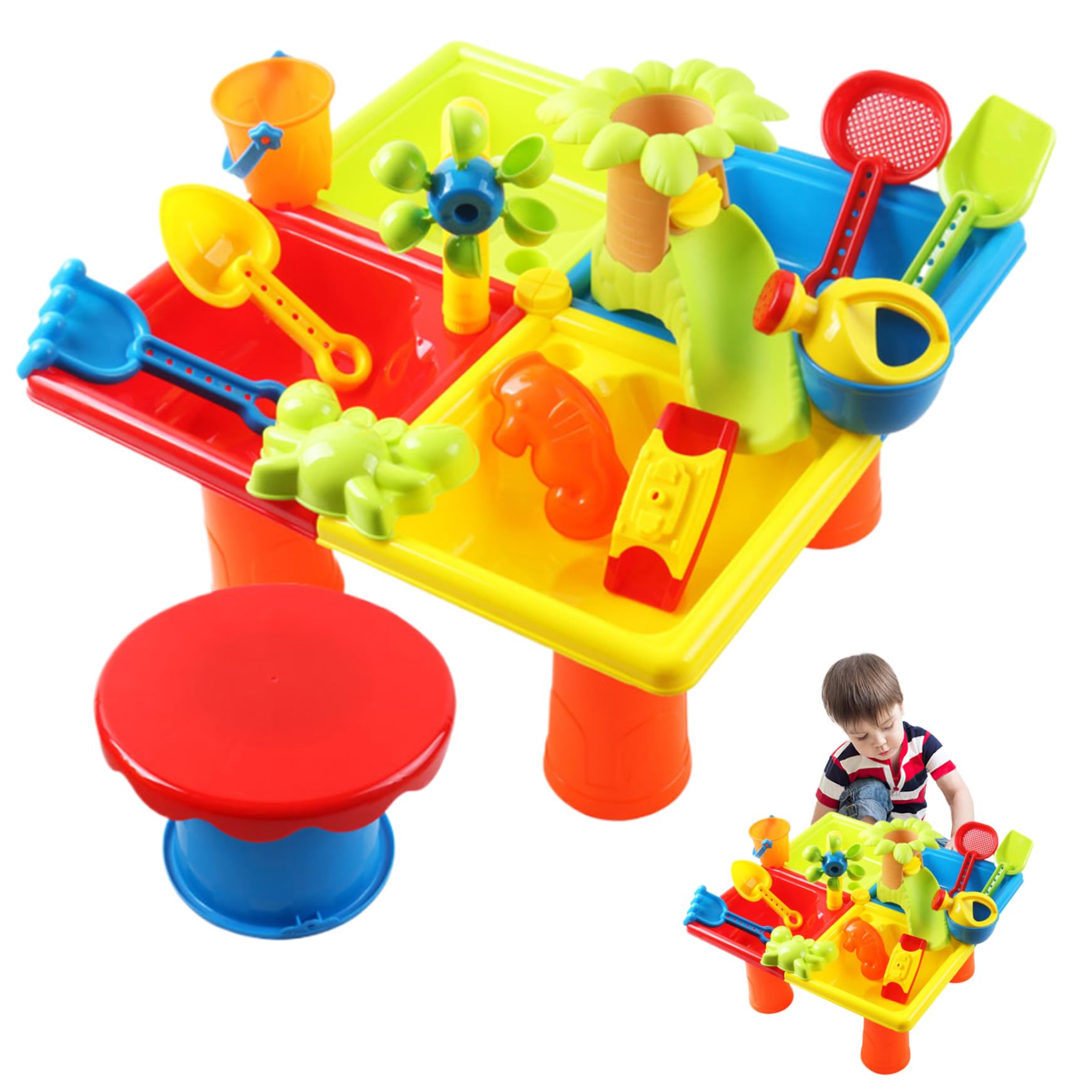 25 piezas de mesa de agua para niños pequeños 4 mesa de arena cuadrada de mesa sensorial del compartimento con heces interactivas para padres e hijos de agua y mesa de arena para playa al aire l