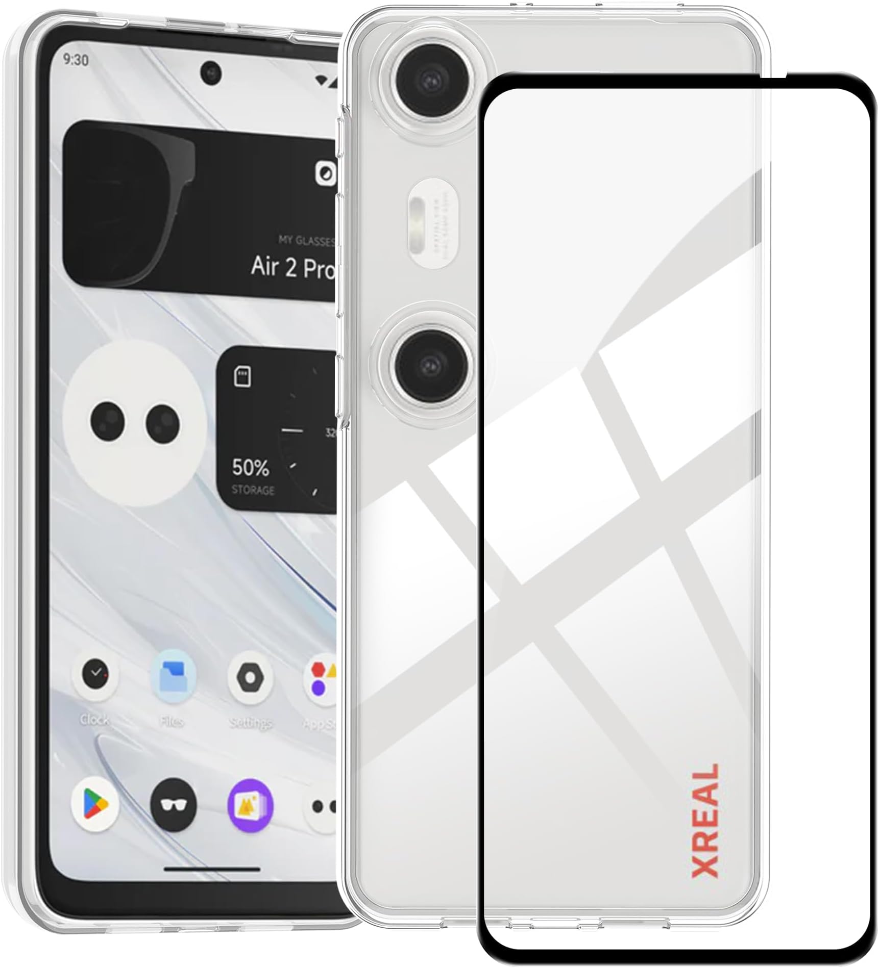 for Xreal Beam Pro Case with Tempered Glass Screen Protector,[Soft TPU] Full Body Shockproof Slim Fit Bumper Protective Phone Case-Clear