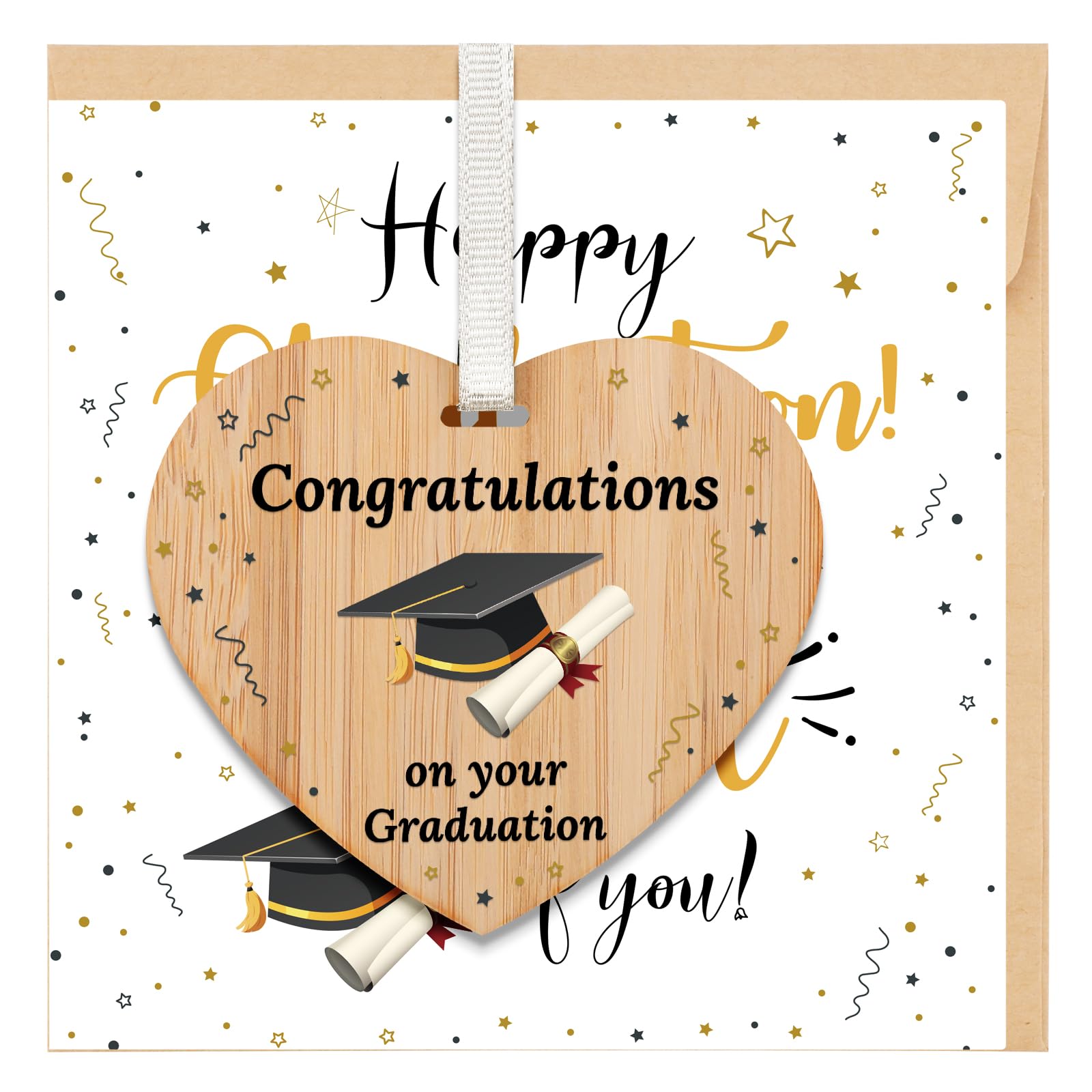 Welsky Graduation Card, Graduation Gifts for Girls Her, Graduation Greeting Cards with Wooden Heart Plaque, Graduation Cards for Female Male Daughter Son Friend Sister Brother