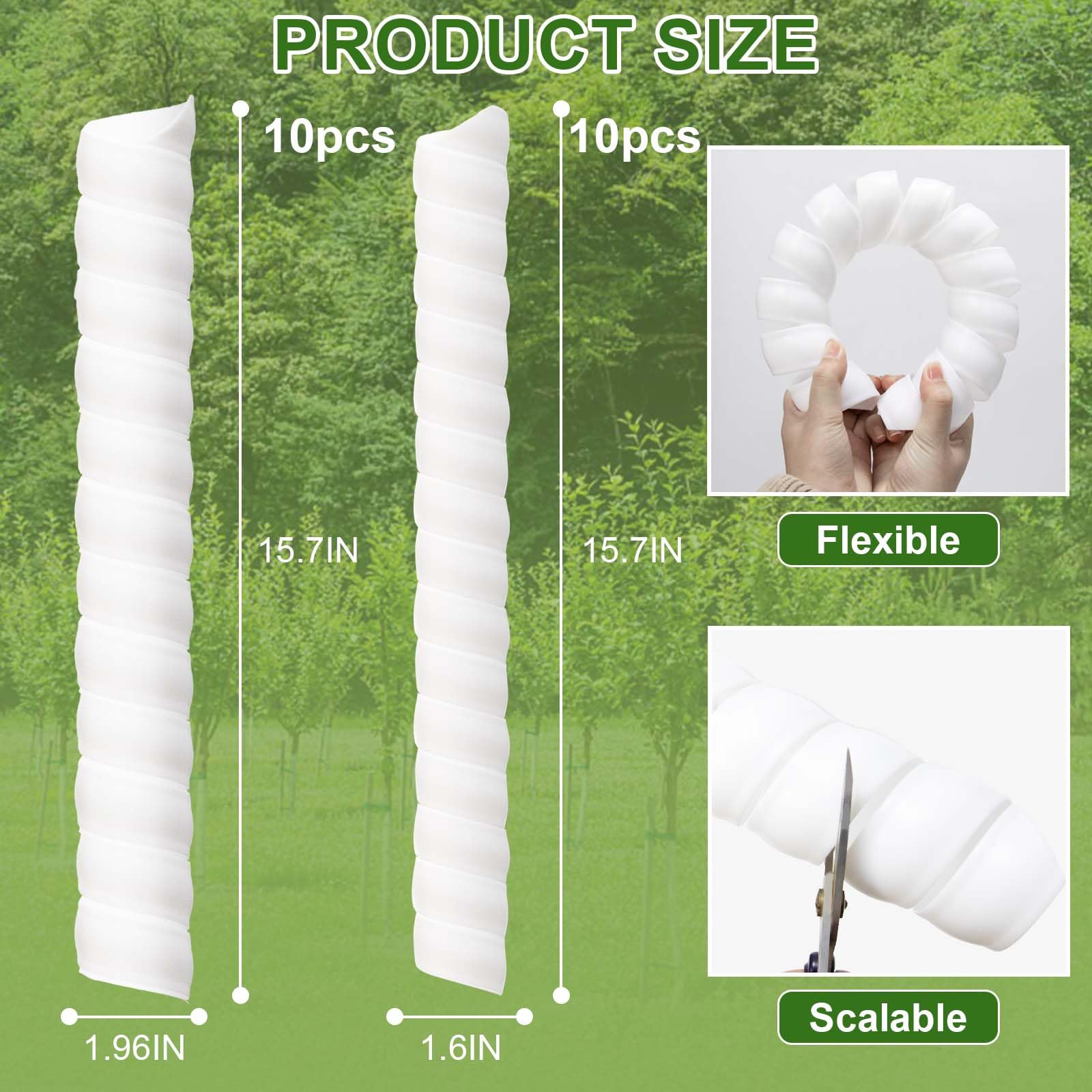 Aukney 20 Pcs Tree Trunk Protector-2 Size Plastic Spiral Tree Guard Tree Trunk Protector Wrap Tree Bark Protector Tube Tree Wraps to Protect Bark Tree Saplings from Rodents Rabbit Mowers (White)