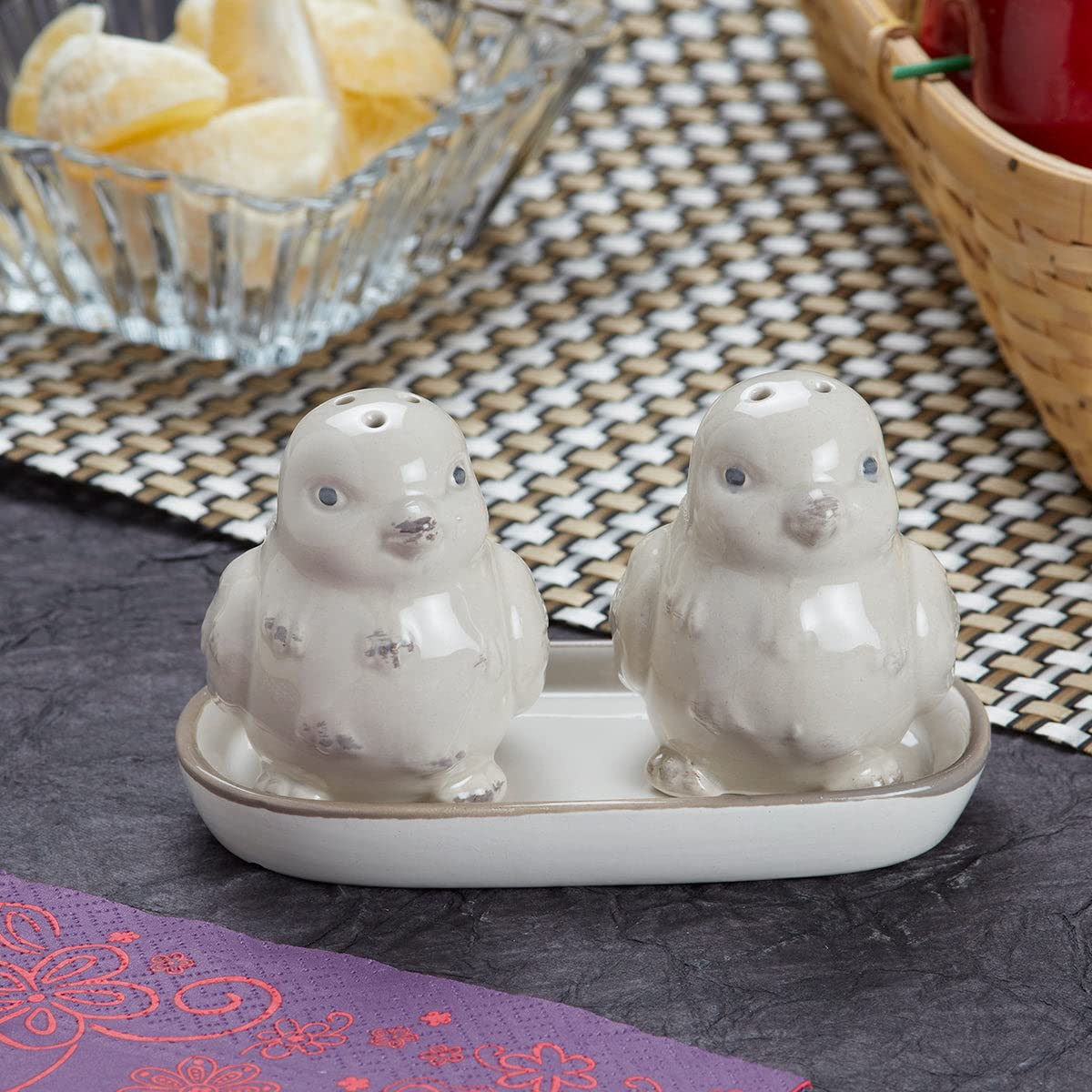 Kookee Ceramic Salt Pepper Set of 2 with Tray | White, Yellow (10663) — Amazon image 10