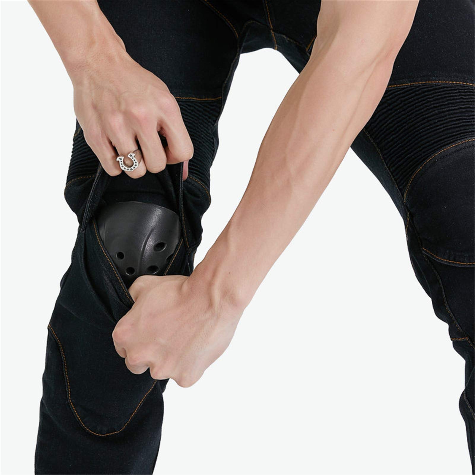 BEDSETS Pantaloni Moto da Uomo, Pantaloni Jeans Denim Pantaloni Motocross, Con 2 Paia Di Jeans Imbottiti Protettivi, Con Fodera Protettiva (Black,L)