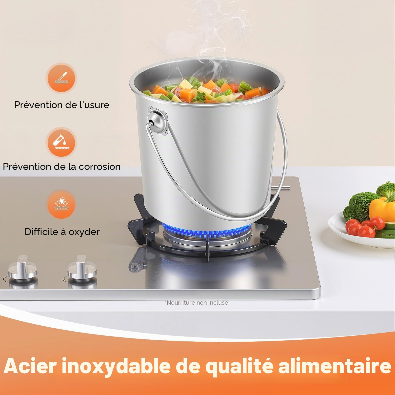 Seau en acier inoxydable avec couvercle - 6 l, 12 l, 20 l - Avec couvercle - Seau à lait - 6 l