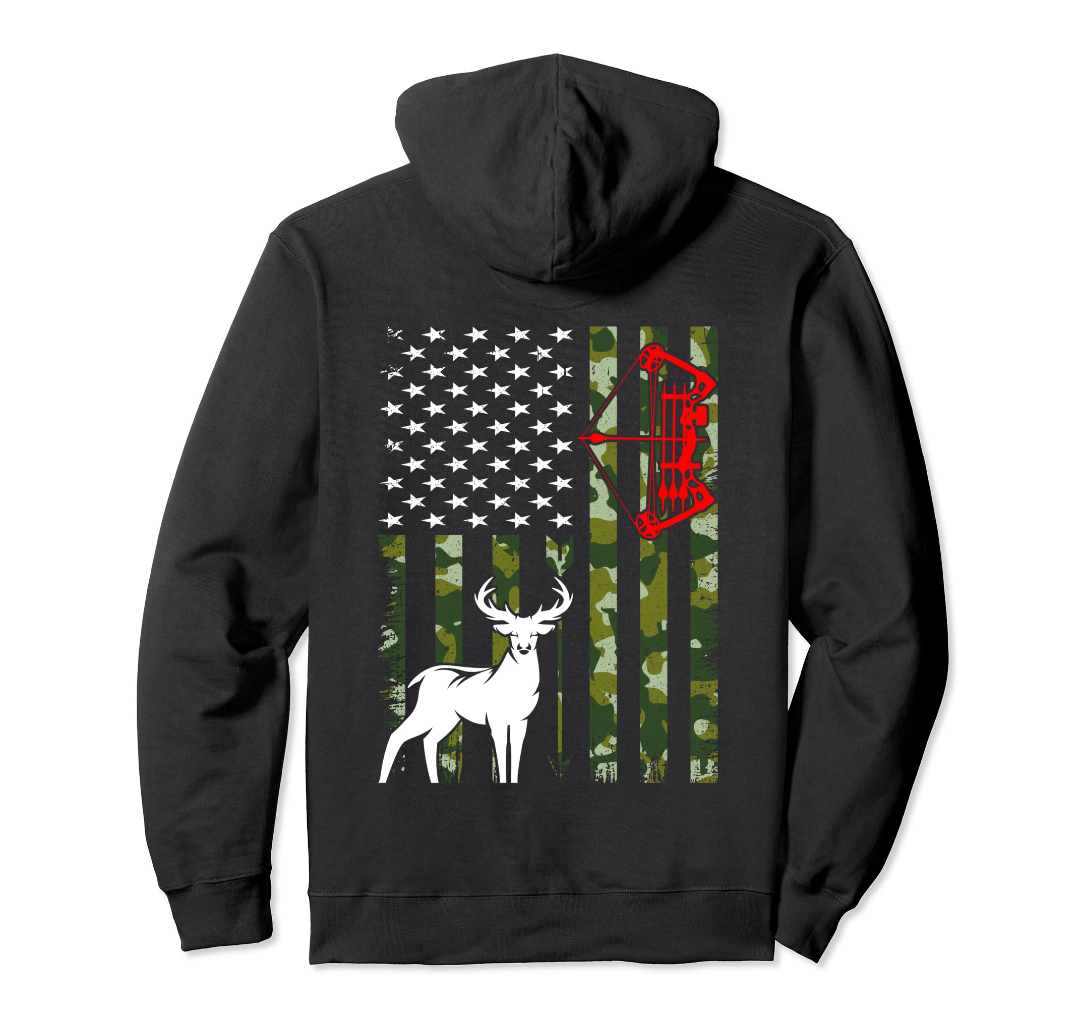 Buck Deer Bow Hunting American Flag Camouflage USA Hunter Pullover HoodieOEKO-TEX STANDARD 100