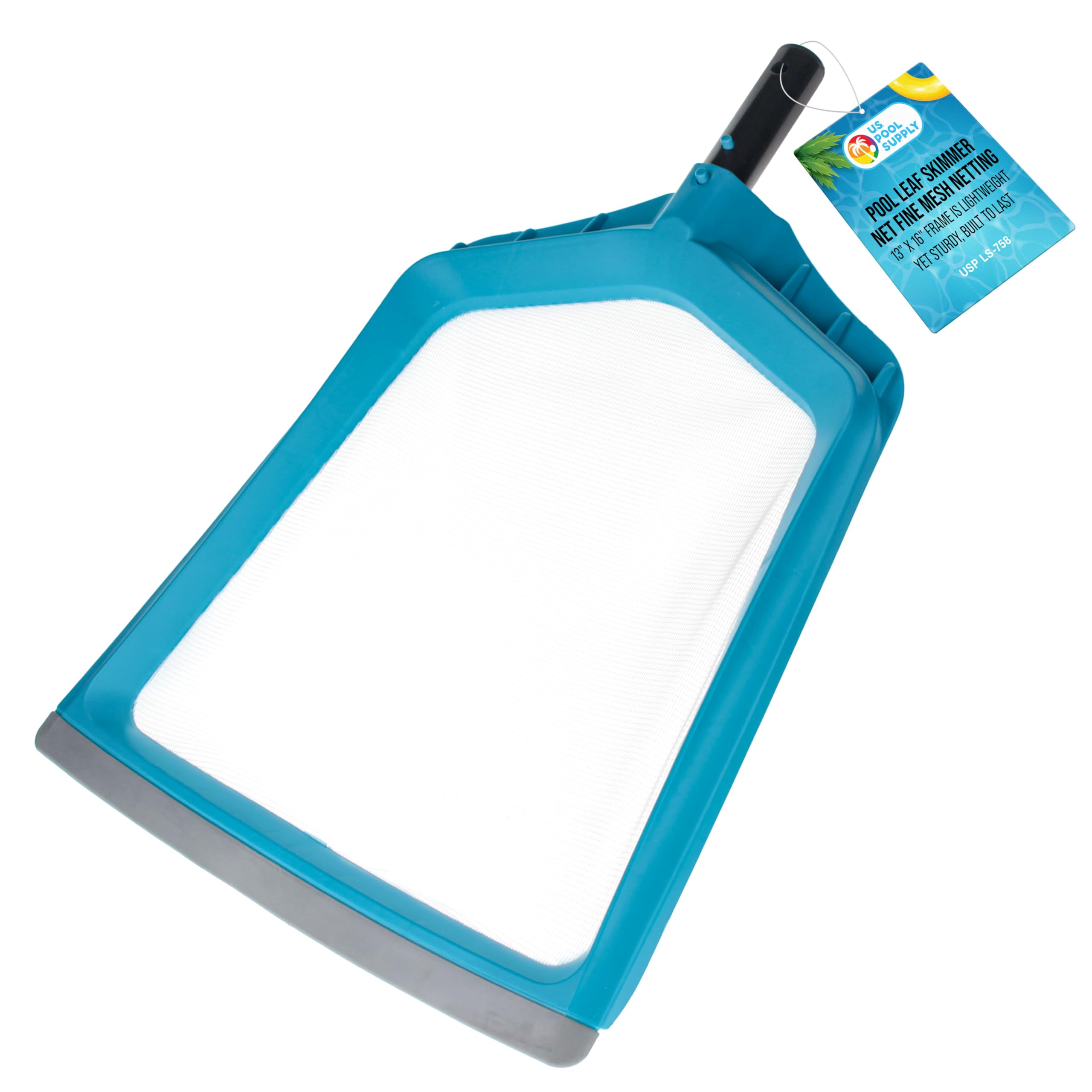 U.S. Pool Supply Pool Skimmer Net - Pool Leaf Skimmer Net, Fine Mesh Netting, Rubber Scoop Edge, Aluminum Pole Handle, Skim Surface Leaves, Leaf - Spa, Hot Tub, Pond Cleaning, Inground, Above Ground