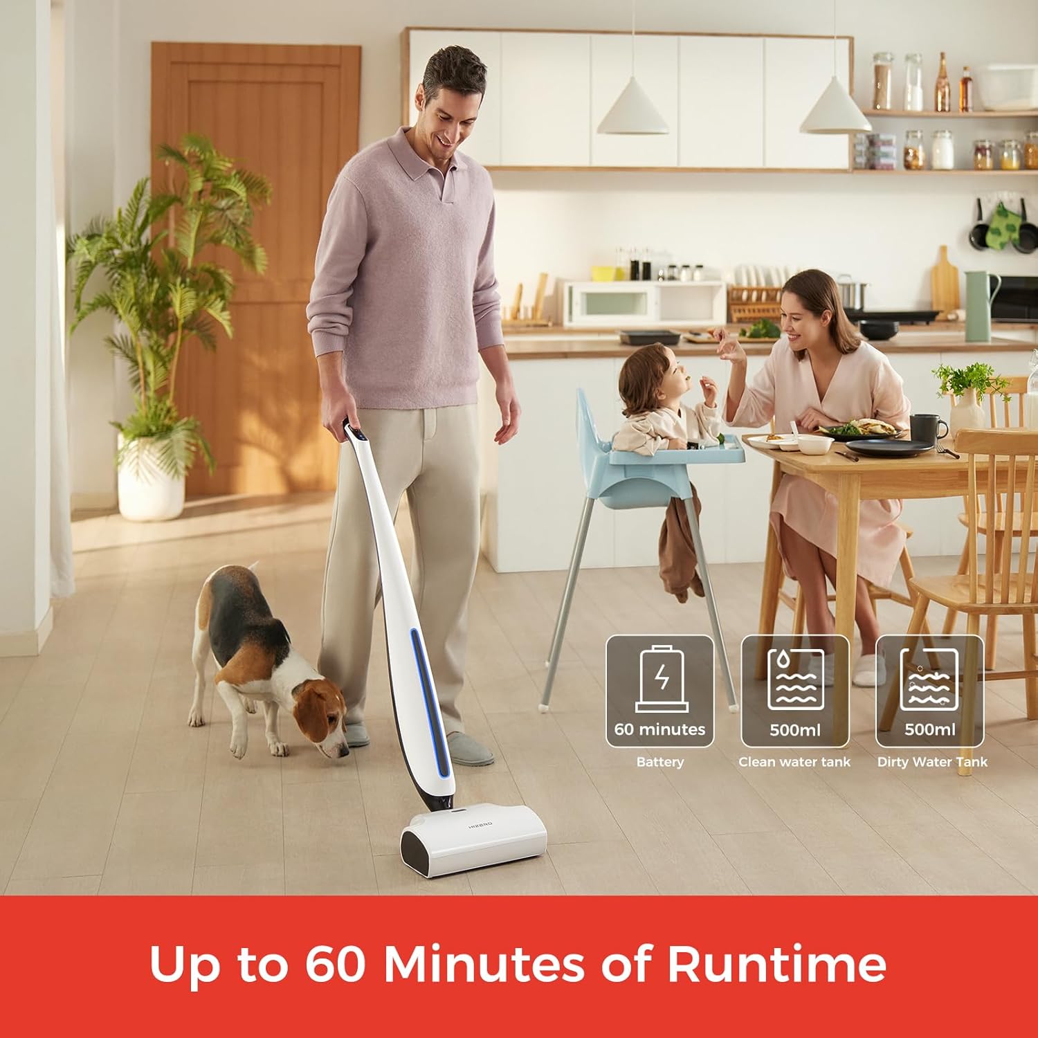 Hizero Cordless Hard Floor Cleaner F500, 60 Mins Runtime Self-Cleaning Wet Dry All-in-One Bionic Mop, Ideal for Hardwood, Vinyl, Tile, Laminate and More
