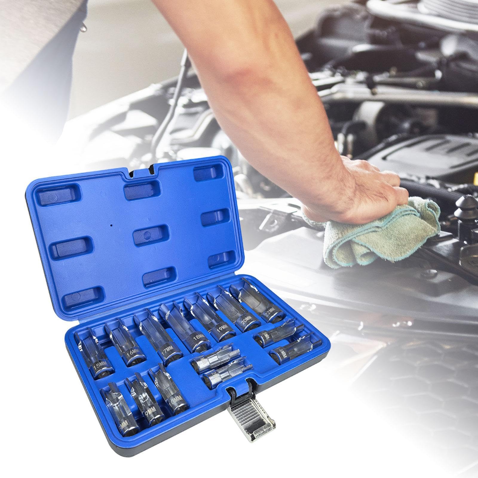 Set di 14 Chiavi a Bussola per Sensori di Ossigeno per Riparazioni Auto, in Acciaio, Versatile E Adatto a Meccanici, Appassionati Del Fai Da Te