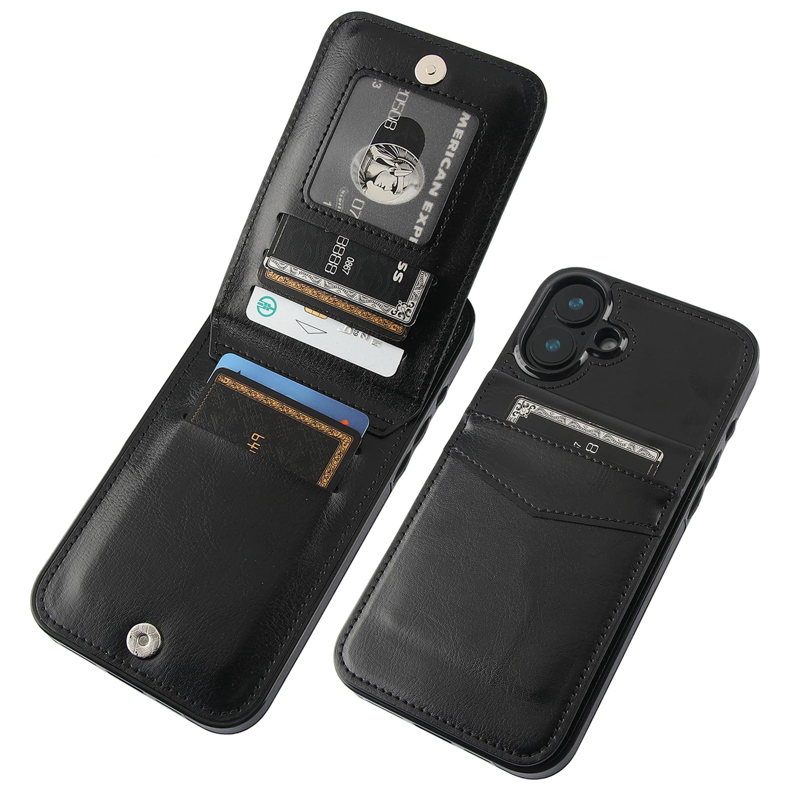 KIHUWEY Compatible with iPhone 16 Plus Case Wallet with Credit Card Holder, Flip Premium Leather Magnetic Clasp Kickstand Heavy Duty Protective Cover