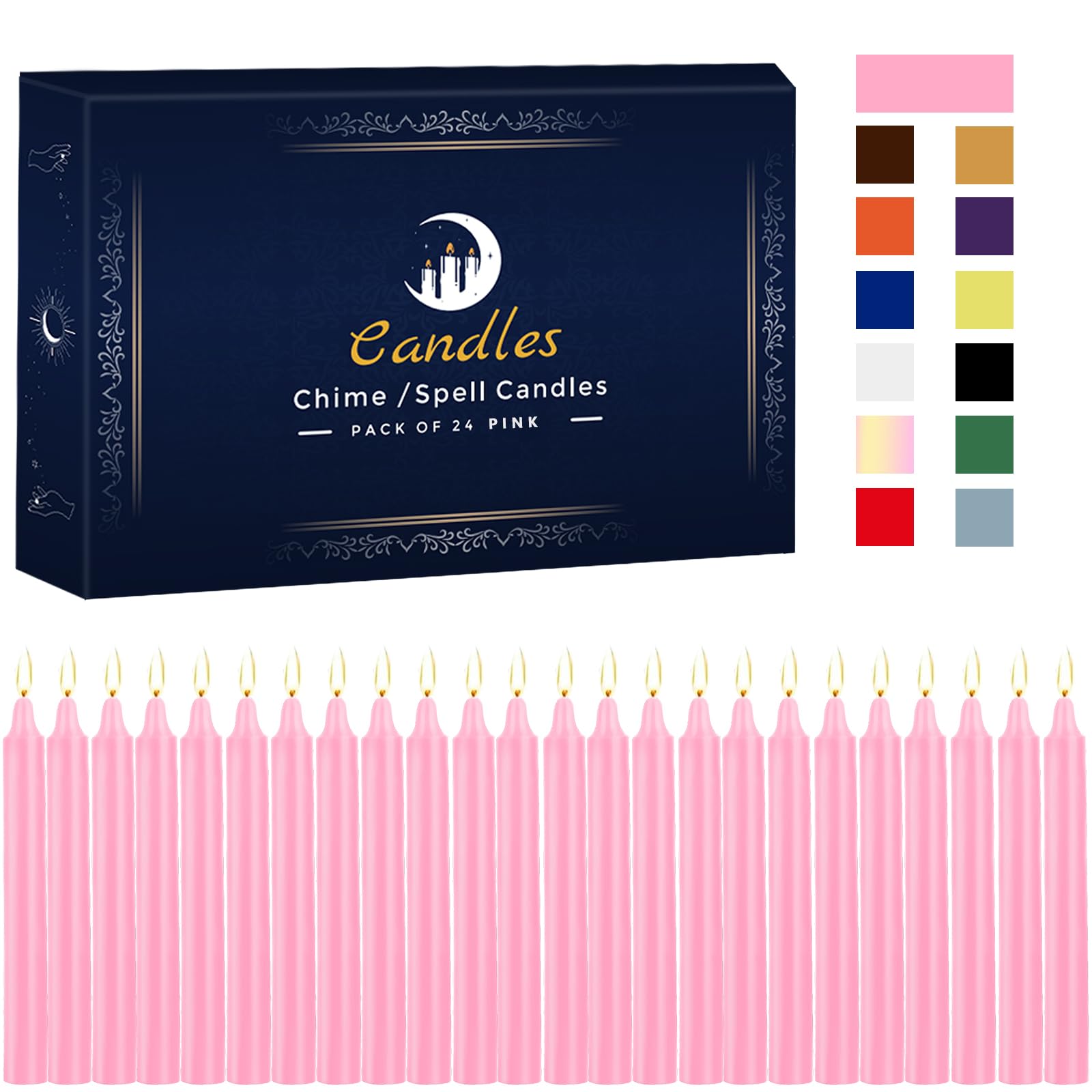 24 Pack Pink Spell Chime Candles – Premium Mini Unscented Taper Candles for Rituals, Prayer, Birthdays, Meditation, Altar, Spells, Chime Candles - 4 Inch Tall - Ideal for Witches