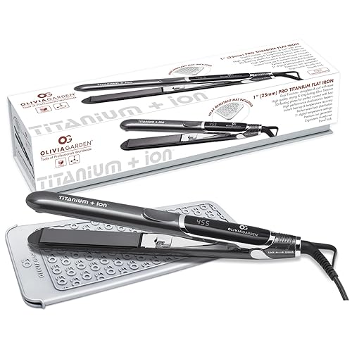 Olivia Garden Titanio  Ion - Plancha plana profesional de titanio de alto rendimiento de 1 pulgada con alfombrilla de calor resistente al calor
