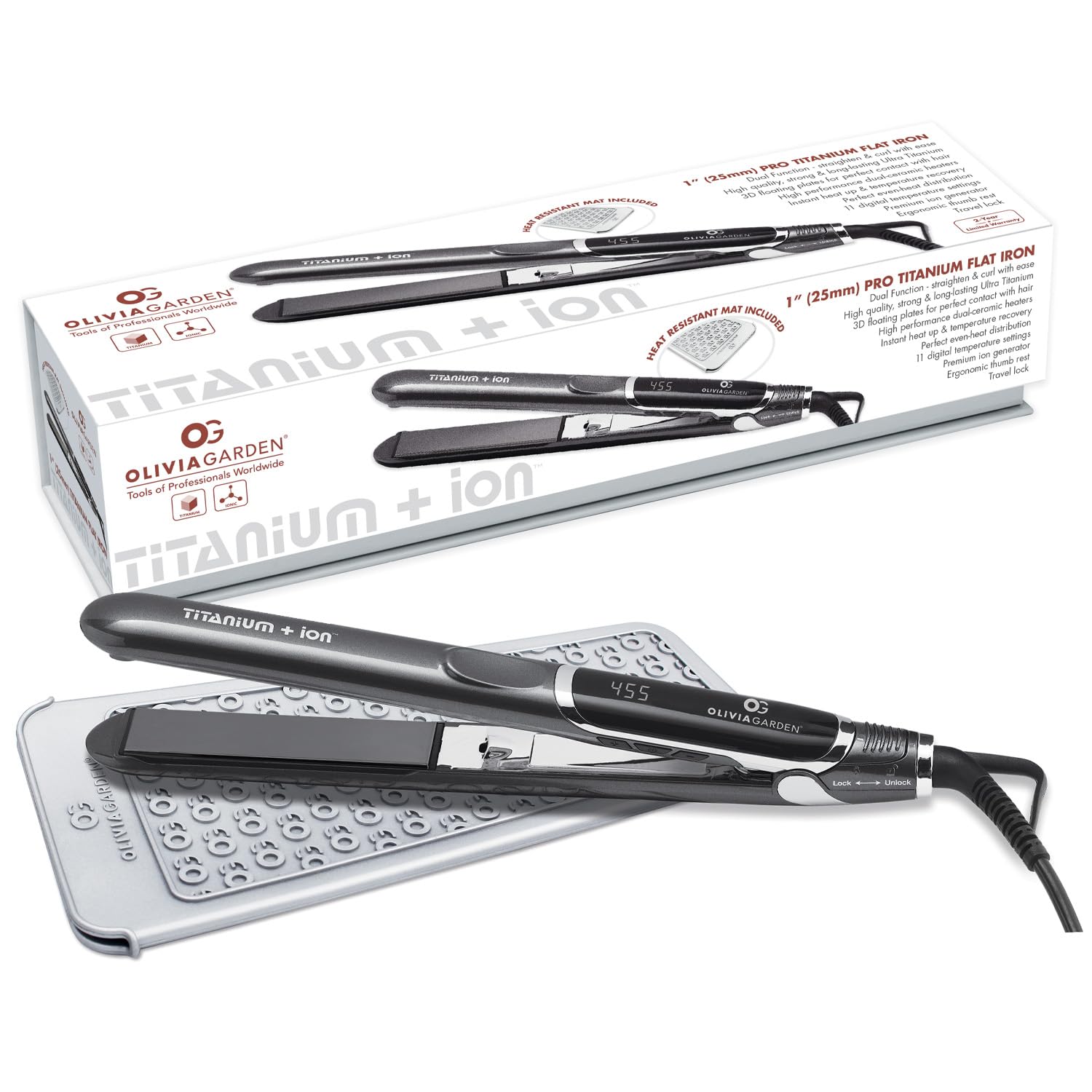Olivia GardenTitanium+Ion Professional Flat Iron – High-Performance  Titanium Plates, Dual Voltage, Ultra-Smooth Snag-Free, Includes  Heat-Resistant