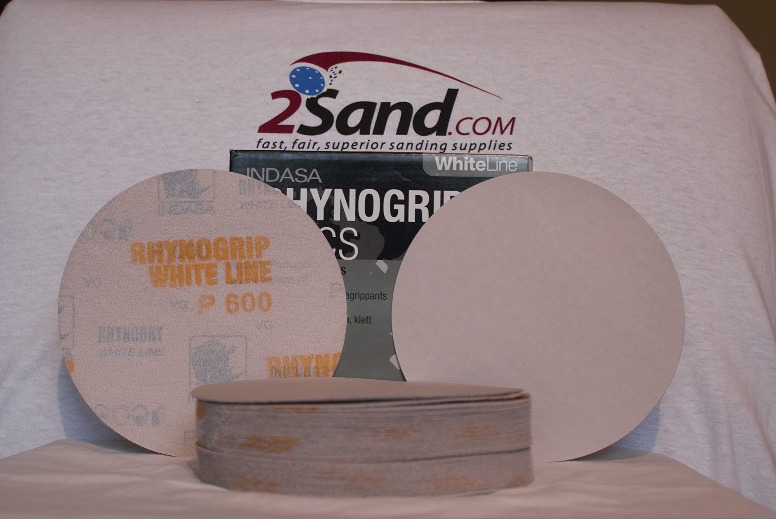 Indasa Rhynogrip 6 inch Solid White Hook & Loop Sanding Discs 180 Grit 50/box