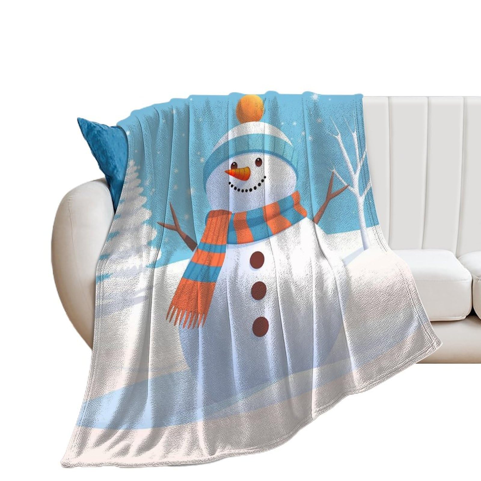 Couverture flanelle imprimé bonhomme de neige plaid lit 150x200 cm léger