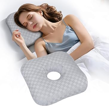 Ear Piercing Pillow with Comfort Hole for Side SleepersLight Gray