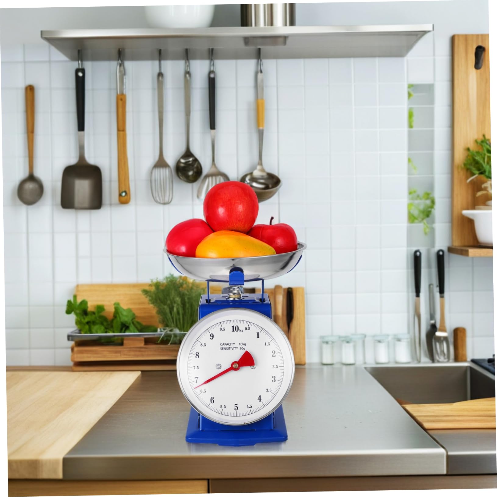 IMIKEYA Báscula De Cocina Mecánica Vintage 10 Kg Tamaño Medio Acero Inoxidable Sin Pilas Para Repostería y Preparación De Comidas Con Recipiente Desmontable y Esfera De Fácil Lectura