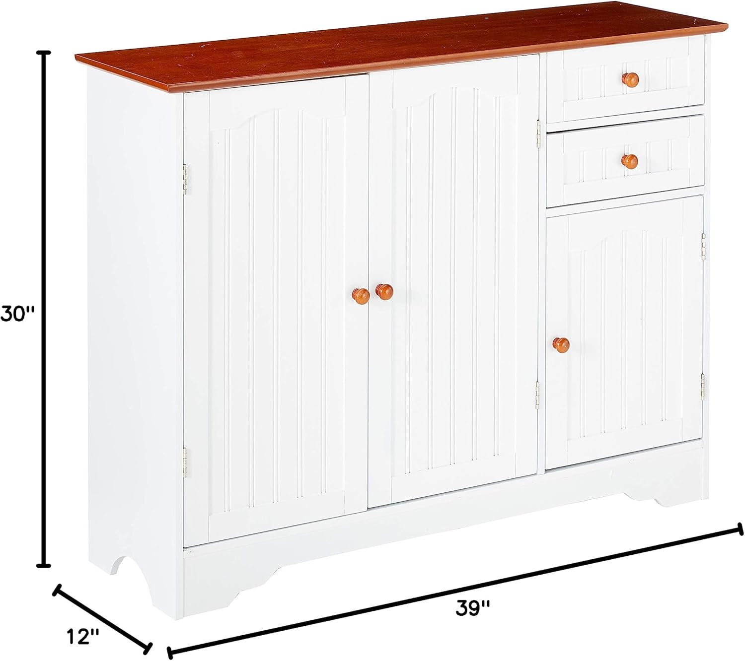 Kings Brand FURNITURE White / Walnut Finish Wood Kitchen Storage Buffet Cabinet