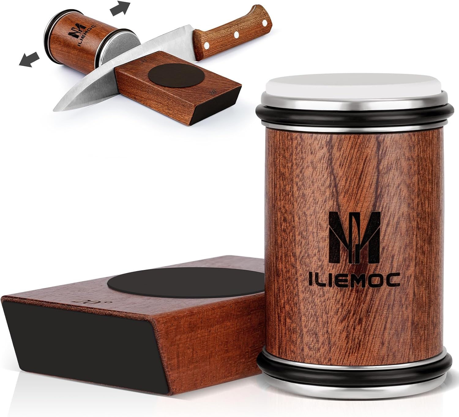 Rolling Knife Sharpener Kit, Kitchen Knife Sharpener with Diamond and Ceramic Grinding Disc, Magnetic Roller Knife Sharpening Kit with 15° & 20° Angle Stable Base, Afilador De Cuchillos