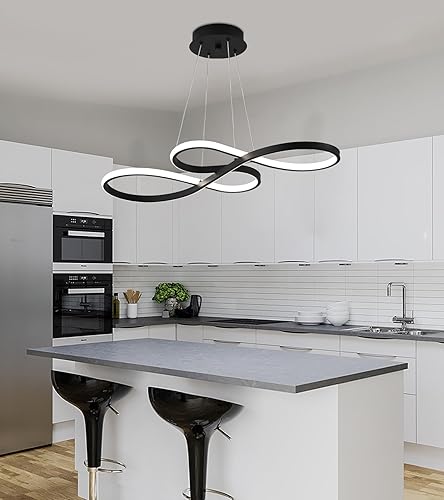 Miniatura 6 de Q&S Lámpara de araña LED moderna, luces colgantes negras para comedor, vestíbulo, entrada, cocina, sala de estar, 8 luces