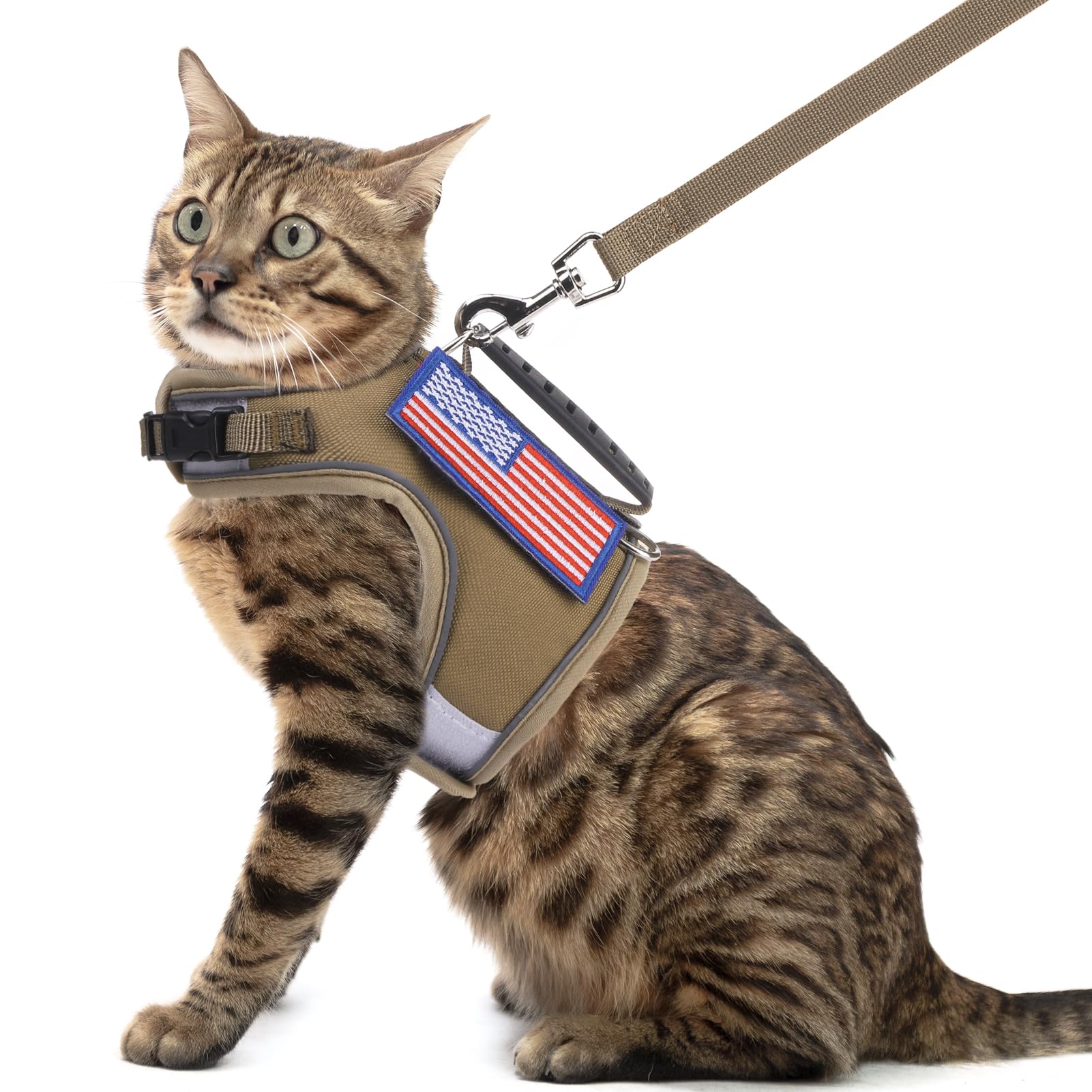 PUPTECK Soft Mesh Cat Vest Harness and Leash Set Puppy Padded Pet Harnesses Escape Proof for Cats Small Dogs Rabbits Bunny, Tactical Yellow, XL