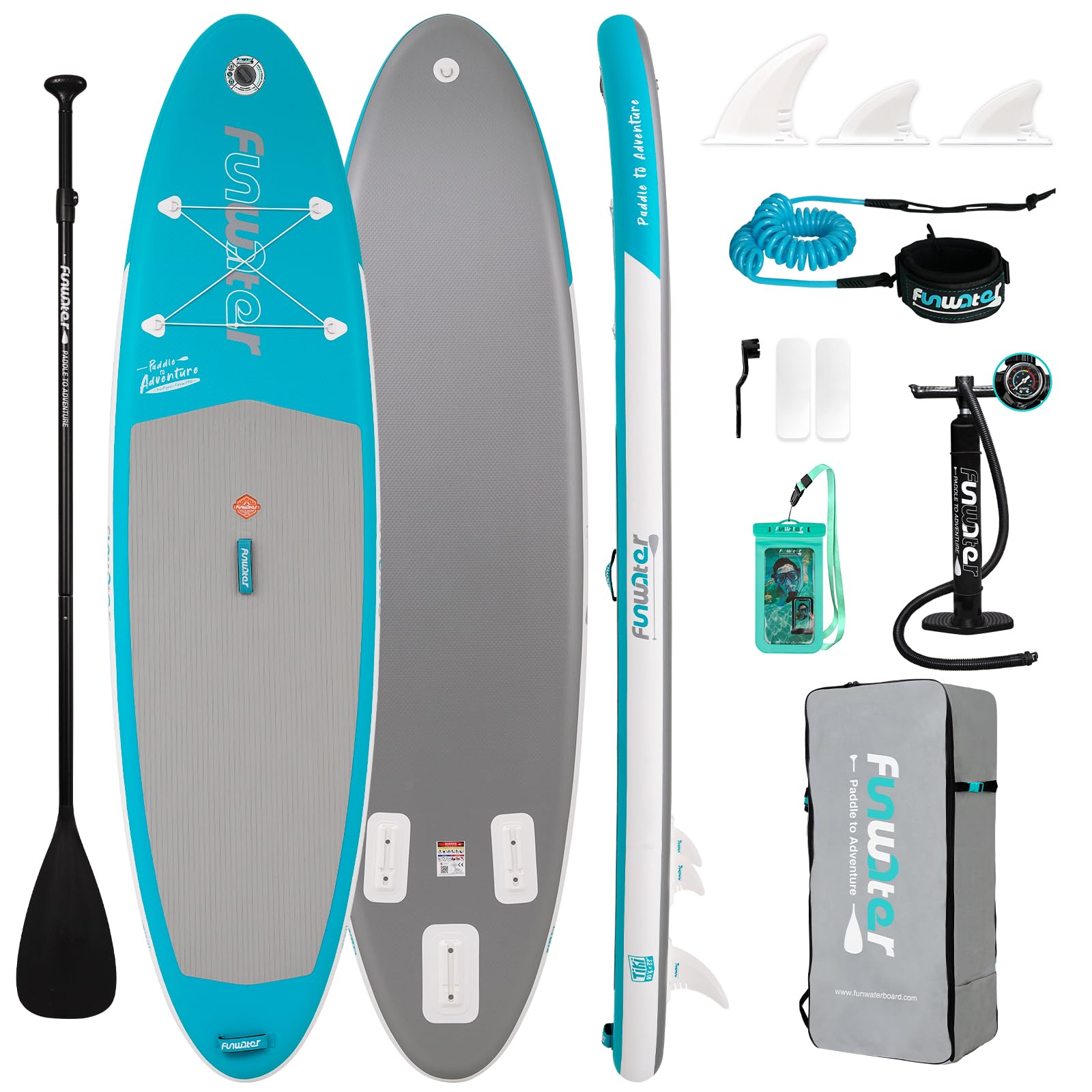 FunWater Inflatable 10'6×33"×6" Ultra-Light (17.6lbs) SUP for All Skill Levels Everything Included with Stand Up Paddle Board, Adj Floating Paddles, Pump, SUP Travel Backpack, Waterproof Bag