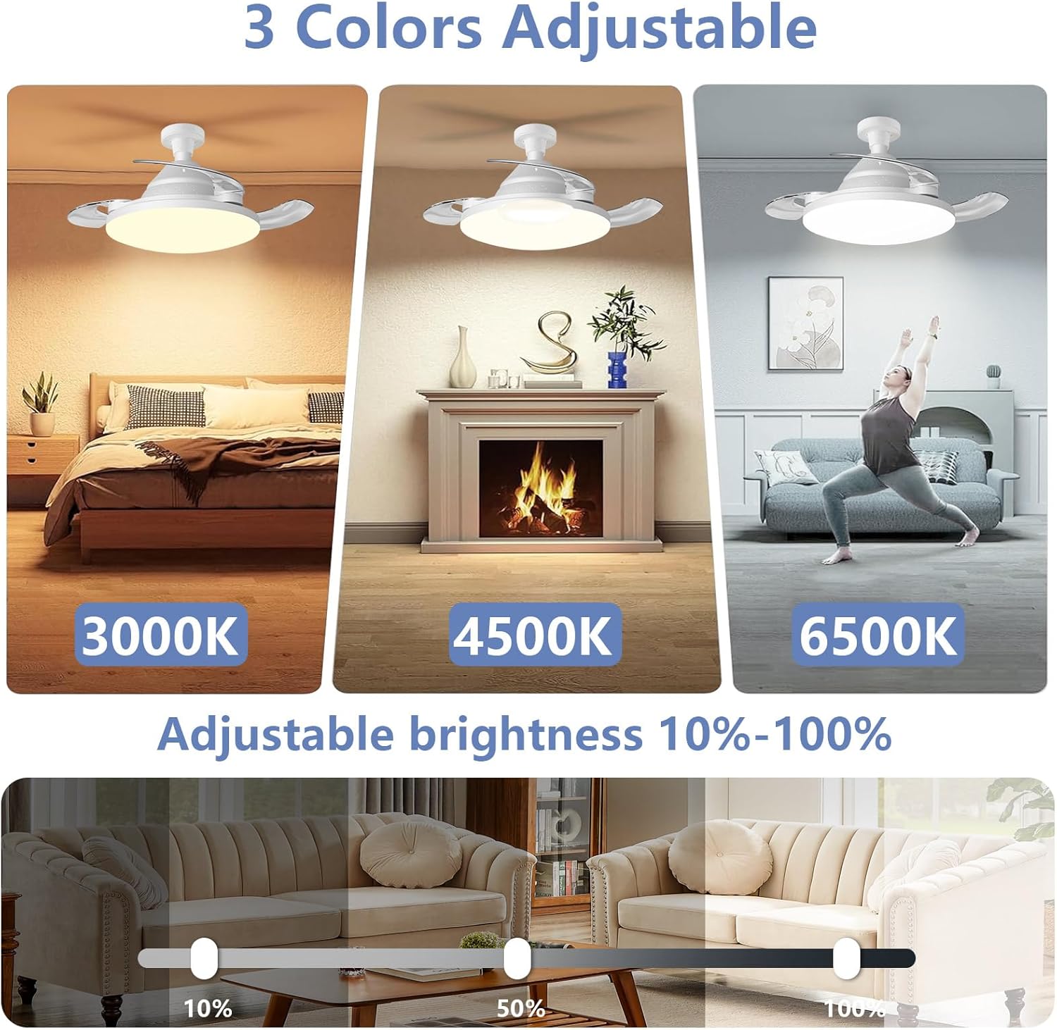 Socket fan light with remote,22.5Inch Ceiling Fans with Lights and Remote,Low Profile Flush Mount Ceiling Fans,3000-6500K Dimmable and Timer Setting,LED ceiling fan for Bedroom Living Room Kitchen