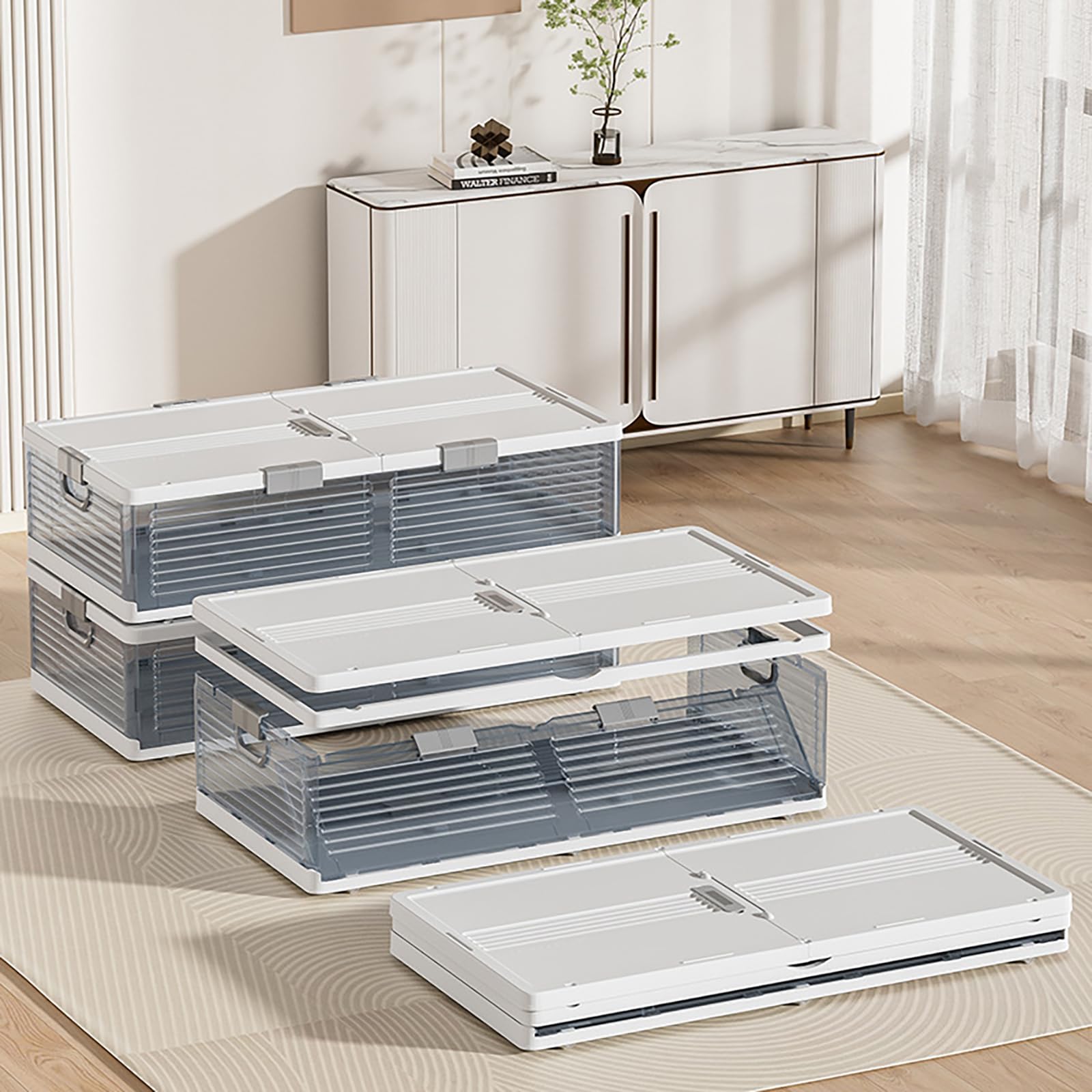 Kunststoff Unterbettkommode 101*51,5*24cm Groß Unterbett Aufbewahrung Box mit Deckel, Unterbettbox Organizer Unterbettkommoden Unterbett Aufbewahrungsbox für Bettdecken Kleidung (Transparent)