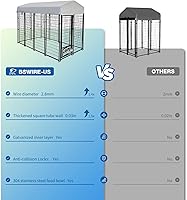 Vista 4 de Perrera para perros grandes de 8 x 4 x 6 pies, corralito de acero soldado resistente con techo impermeable, cuencos giratorios de 360°, cerramiento