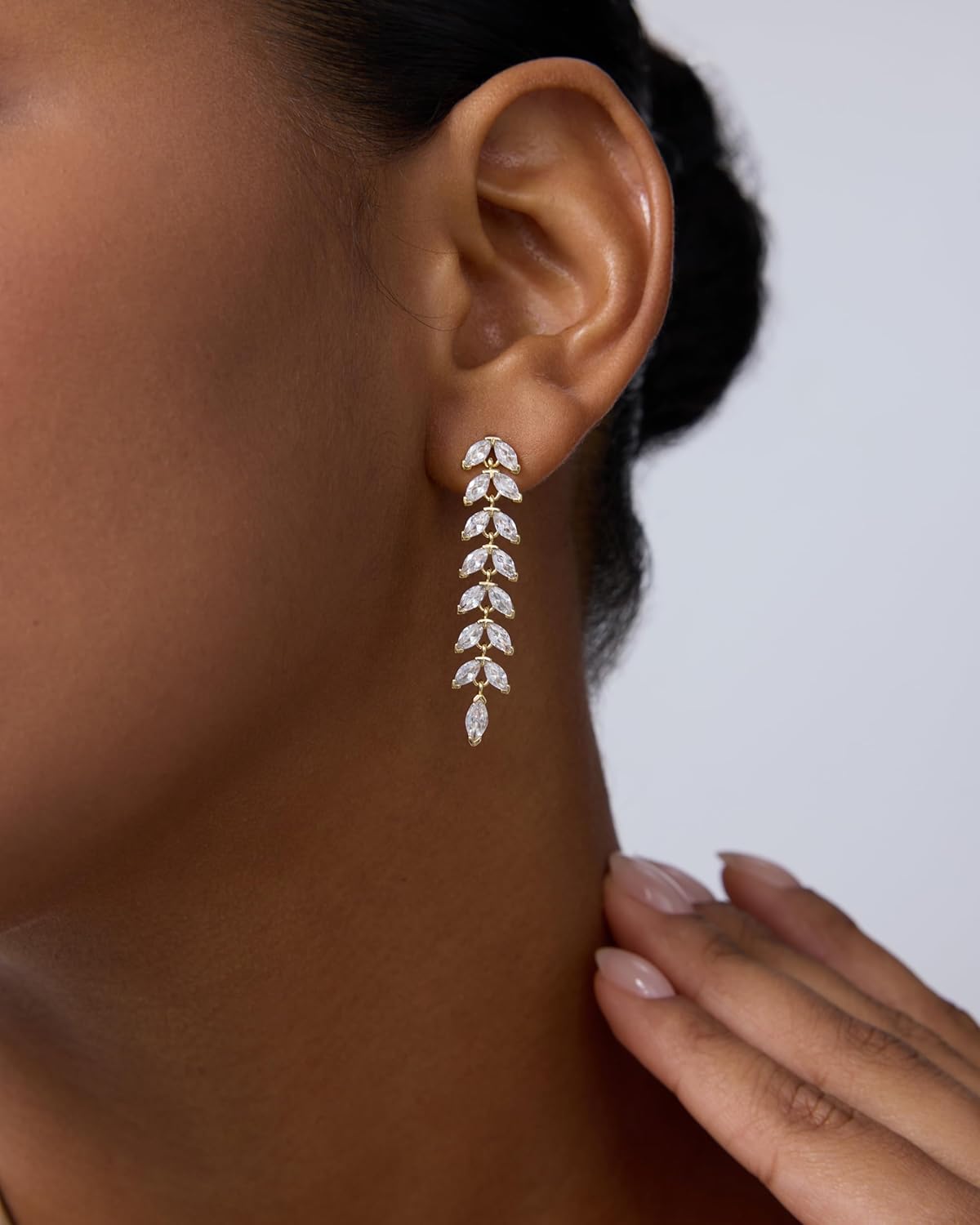 PAVOI 14K Gold Plated Cubic Zirconia Dangle Earrings for Women - Crystal Long Bridal Drop Earrings - Hypoallergenic Simulated Diamond Drop Dangle Wedding Jewelry for Brides and Bridesmaid - Image 2