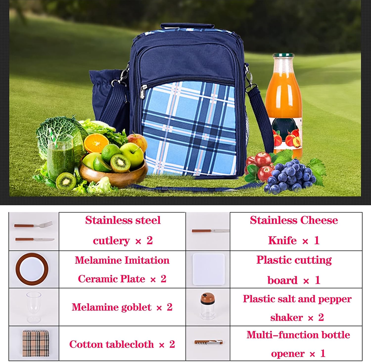 Picnic Bag Kit- Camping Shoulder Bag Set for 2 People with Cooler Compartment Detachable Bottle Holder Plates and Flatware Cutlery for Family Brown