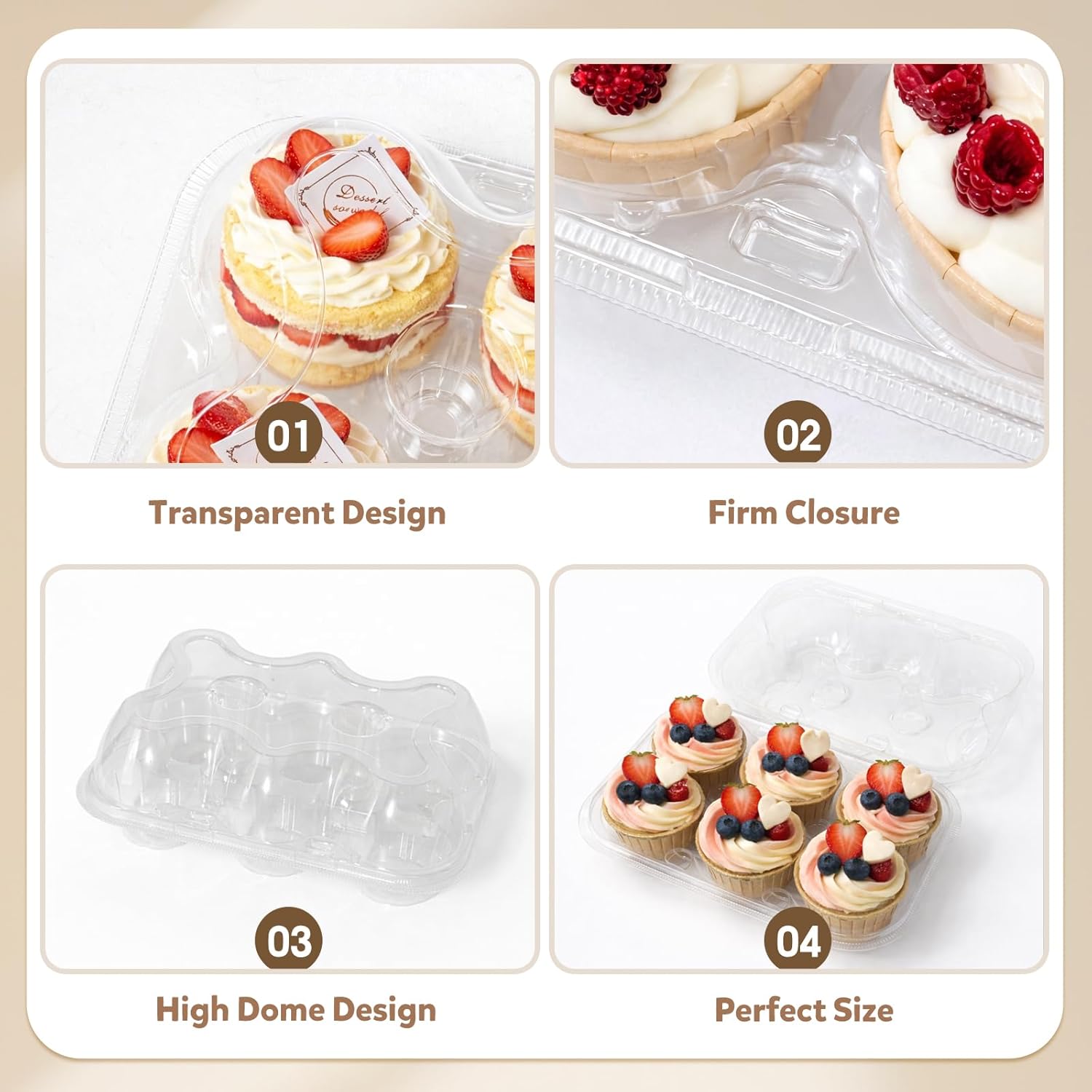 6 Count Cupcake Containers with Lids, 60 Pack Stackable cupcake holders Clear Plastic Dessert Boxes for 360 Cupcakes, Muffins