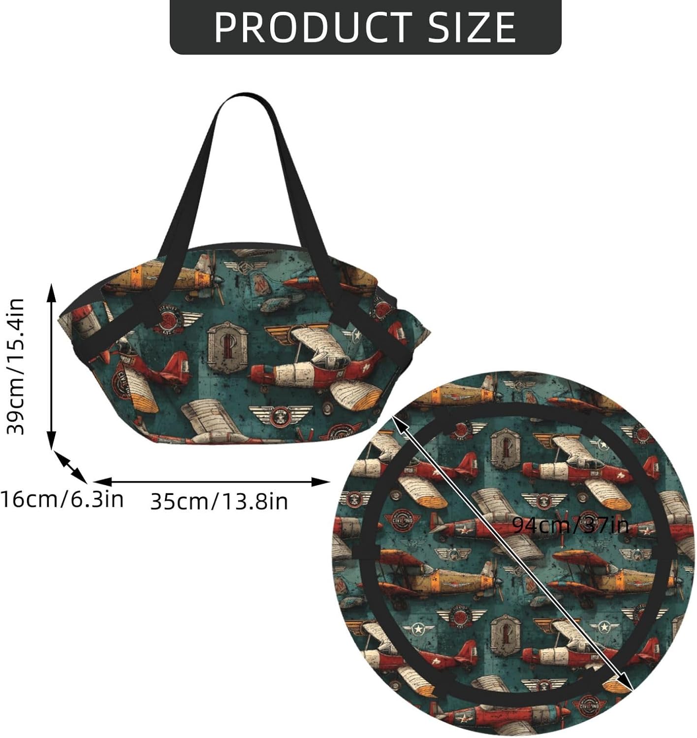 Airplanes And Aviation Signs (2) Pattern Foldable Camping Tote Bag Picnic Blanket Bag Portable Beach Mat Tote Waterproof Outdoor Picnic Mat Carry Bag