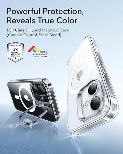 Vista 41 de ESR - Funda para iPhone 15 compatible con MagSafe, funda protectora de grado militar con soporte integrado, cubierta trasera resistente a