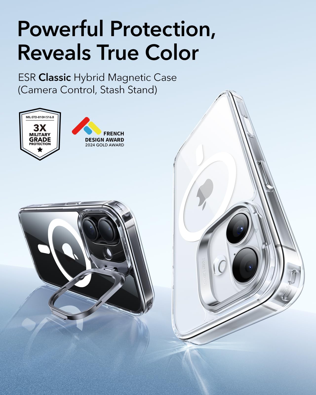 ESR Cover per iPhone 17, Controllo della fotocamera, Compatibile con MagSafe, Supporto integrato, Protezione di livello militare, Retro resistente ai graffi, Serie Classic, Trasparente