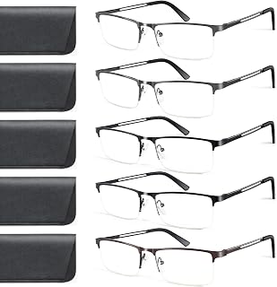 5 Pack Reading Glasses Men Blue Light Blocking, Lightweight Half Frame Metal Readers with Spring Hinges, Anti Glare