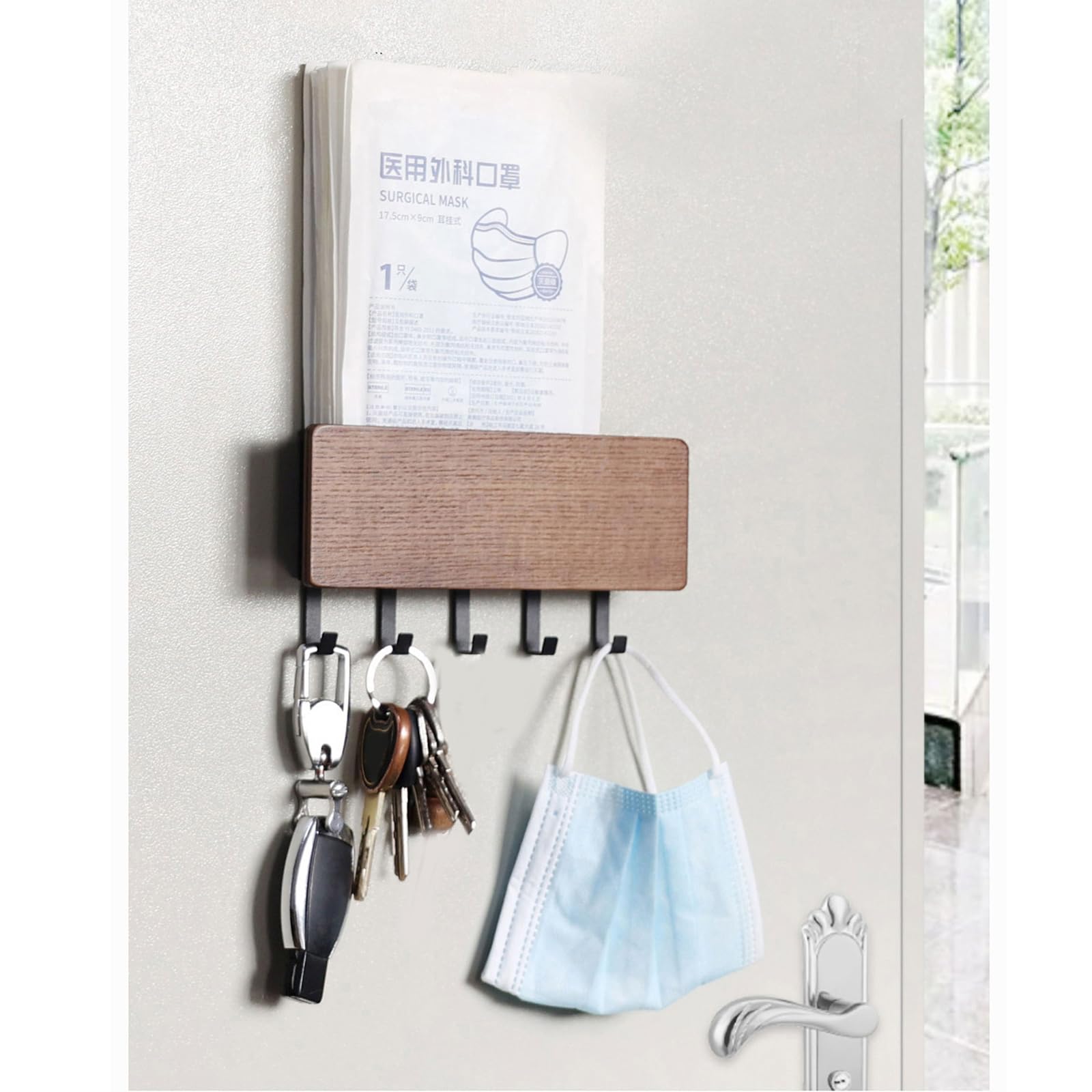 Set di ganci multiuso in legno con base in acciaio al carbonio, facile installazione per chiavi e piccoli oggetti da ingresso