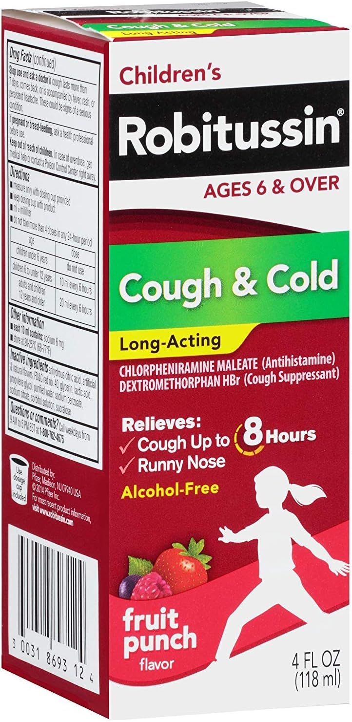 Robitussin Children's Cough Cold Long-Acting Liquid Fruit Punch - 4 oz, Pack of 5