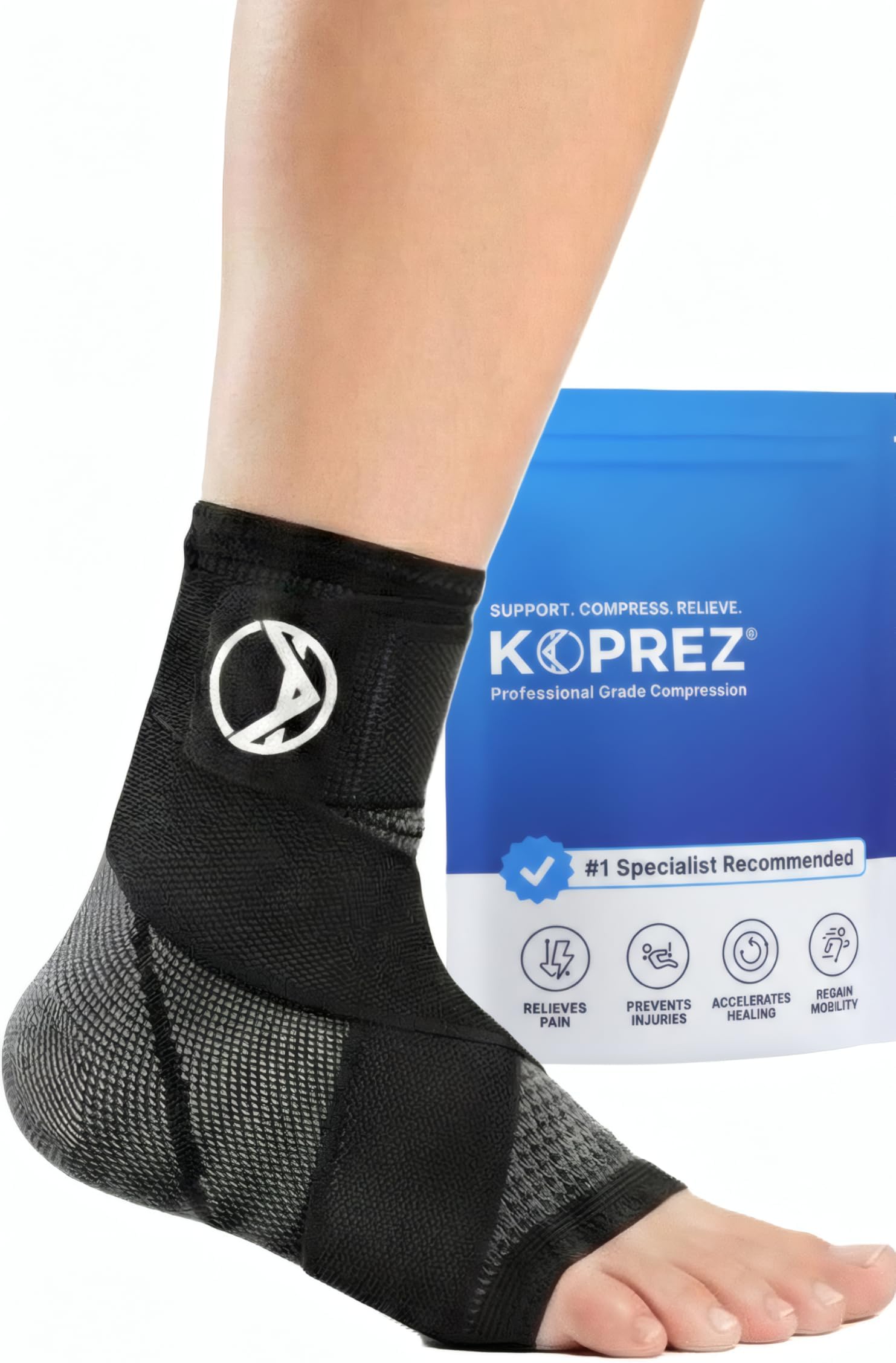 Unisex Ankle Compression Sleeve, Large, Black, Single
