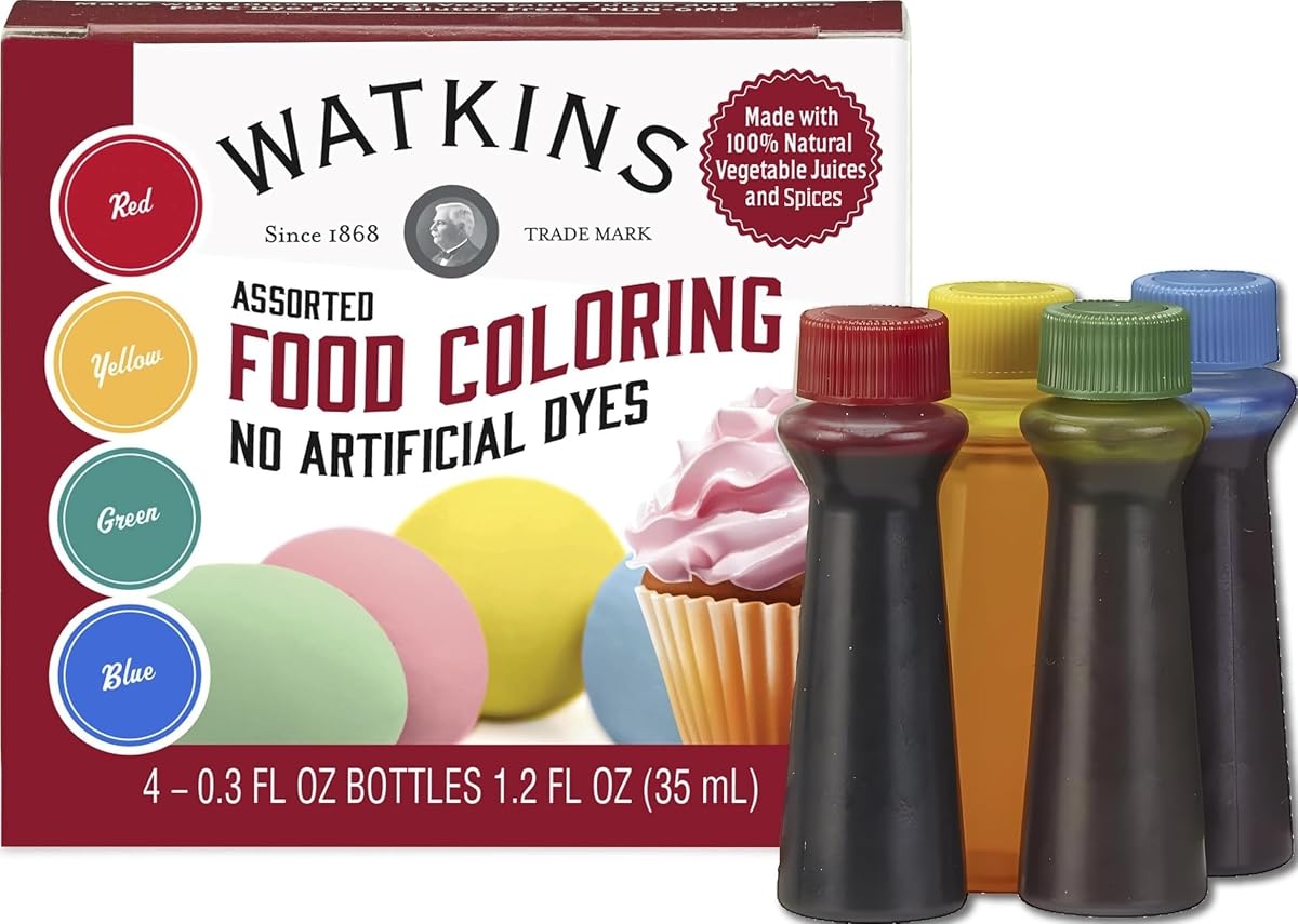 Colorantes alimentarios surtidos Watkins, 1 de cada rojo, amarillo, verde, azul, total cuatro botellas de 0,3 oz, 4 unidades (paquete de 1)