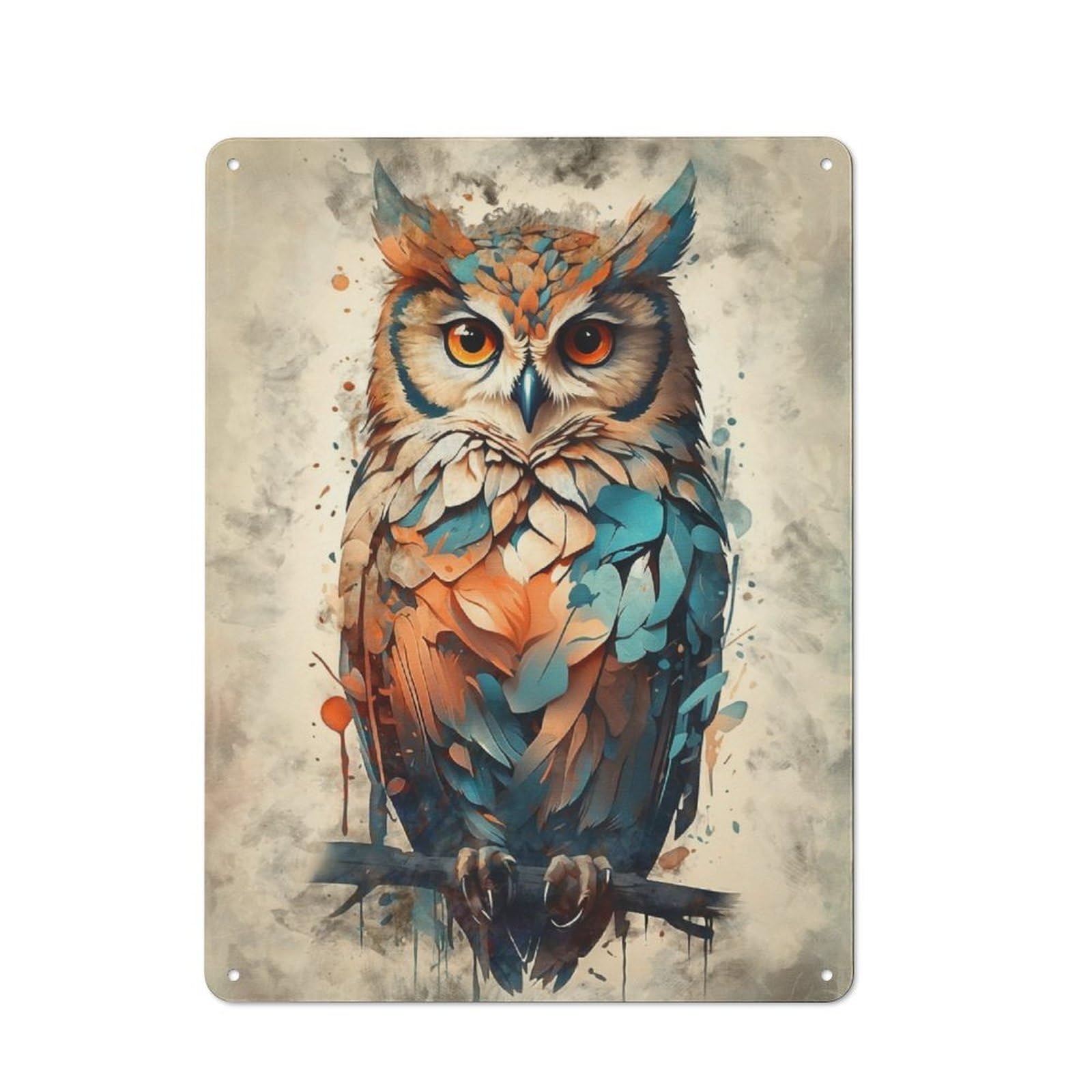 Junmoney Watercolor Owl 40X30cm Rustic Metal Sign With For Guest Room Or Hallway, For Vintage Wall Decor Fans, For Metal Sign Collectors