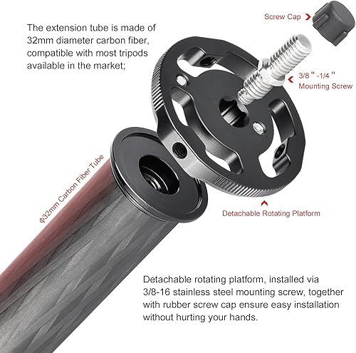 Miniatura 7 de SUNWAYFOTO CCB-01 1.260 in trípode de carbono brazo superior con 2-Way Head Kit DSLR Overhead Mount para disparo horizontal