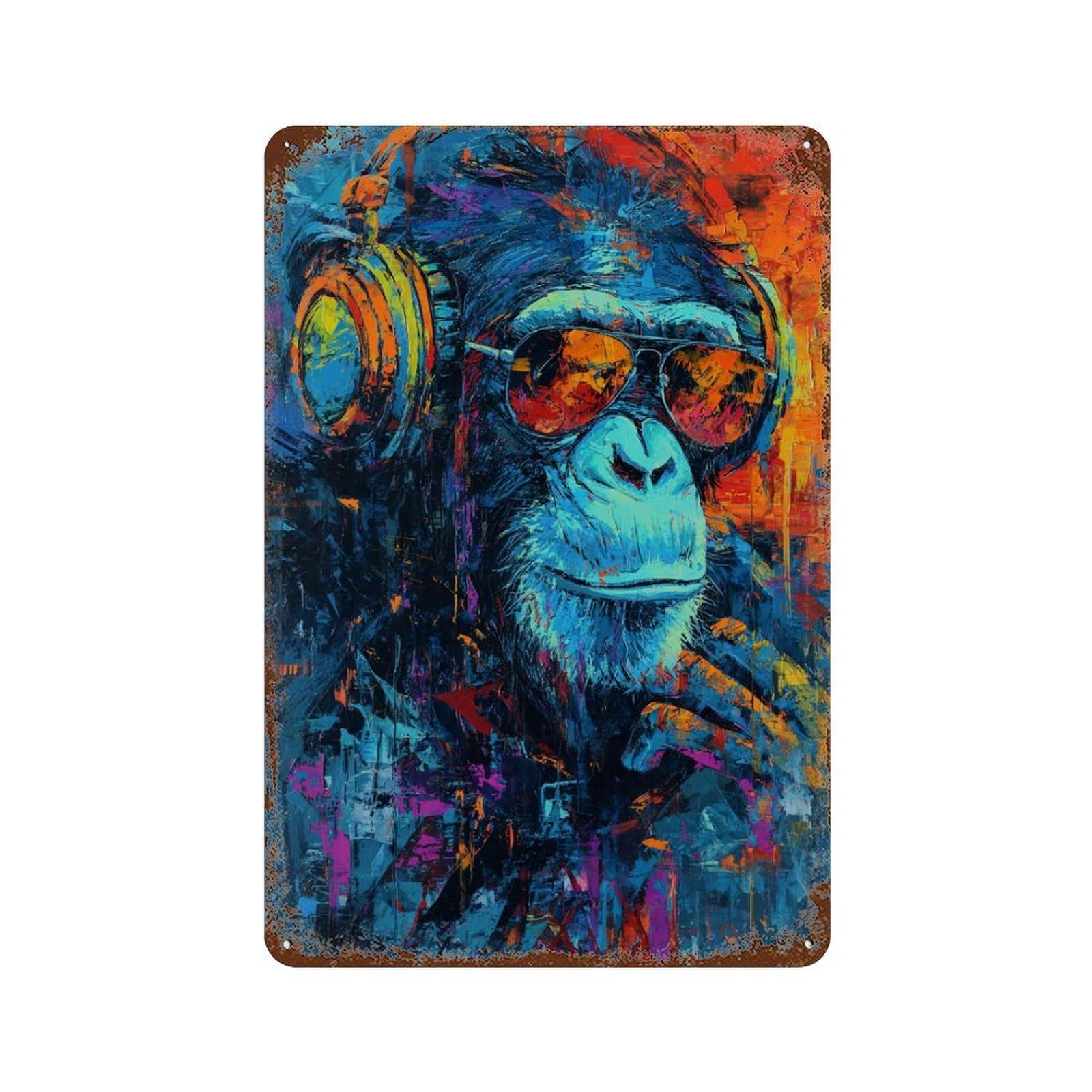 Chill Monkey Vibes Rust Effect Tin Sign 11.8"x7.9", Novelty Wall Decor for Patio, Garden Room And Bar Decor