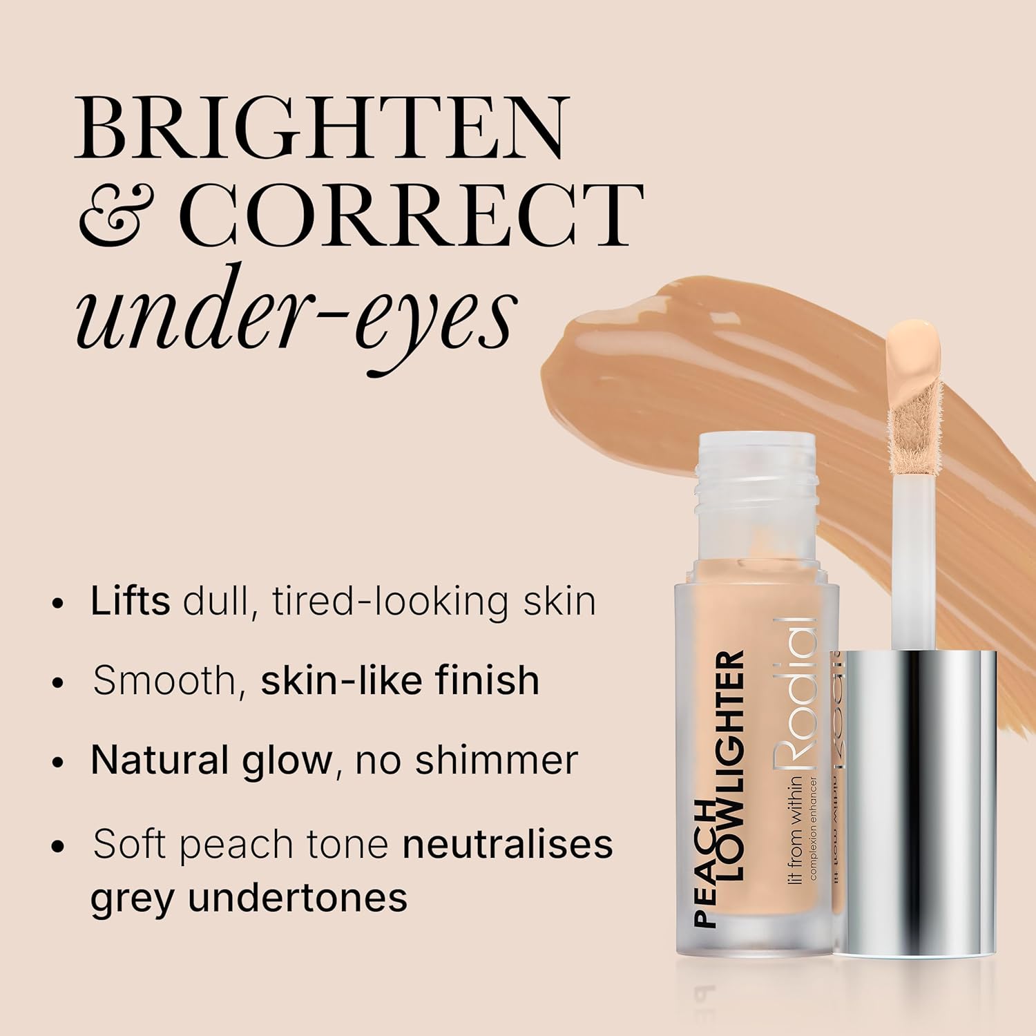 Rodial Peach Lowlighter Travel Size 0.05 fl oz Mini Hydrating Under Eye Brightener & Peach Color Corrector With Hyaluronic Acid, Vitamin E & Caffeine for Soft, Natural Radiance