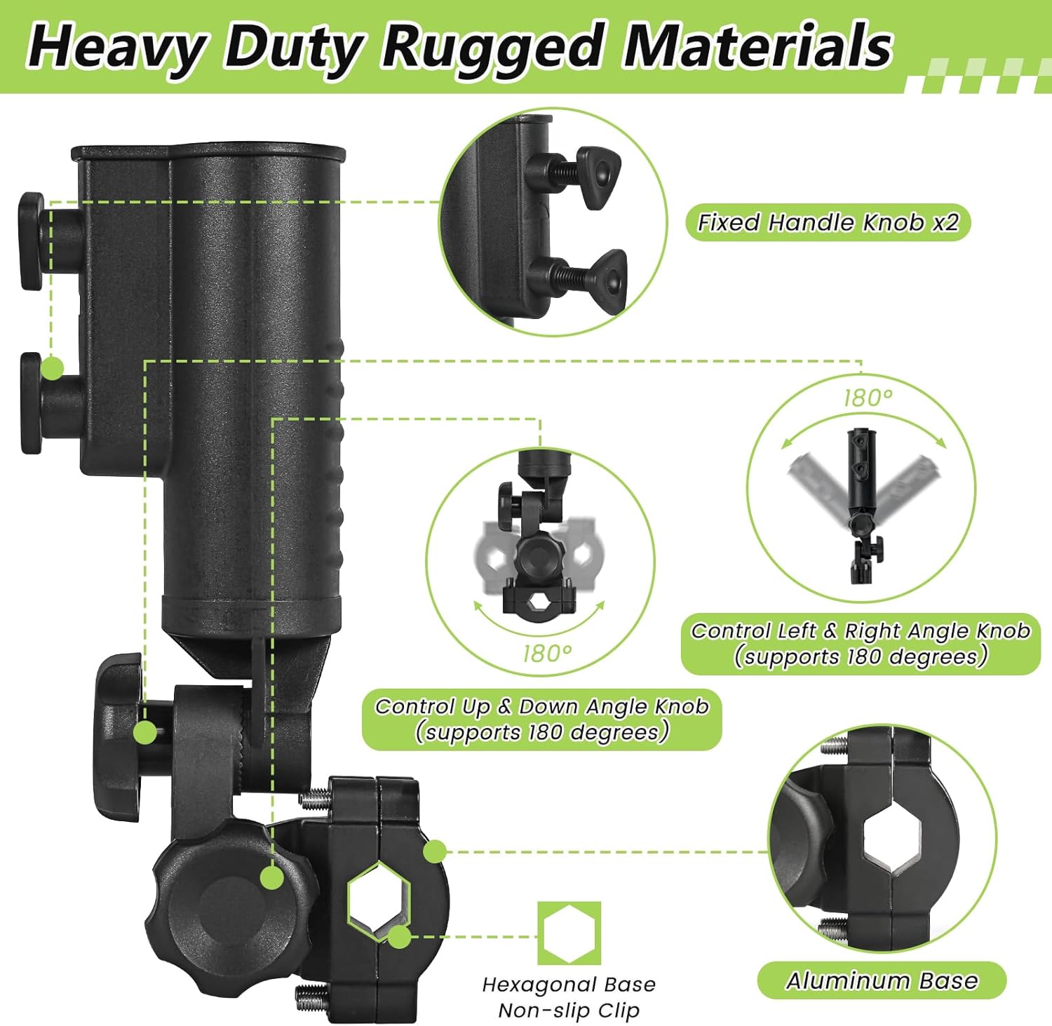 Heavy-duty Golf Push Cart Umbrella Holder 180° Adjustable for Stroller Bicycle Bike Wheelchair Mobility Scooter Beach Chair Windproof Universal Umbrella Bracket